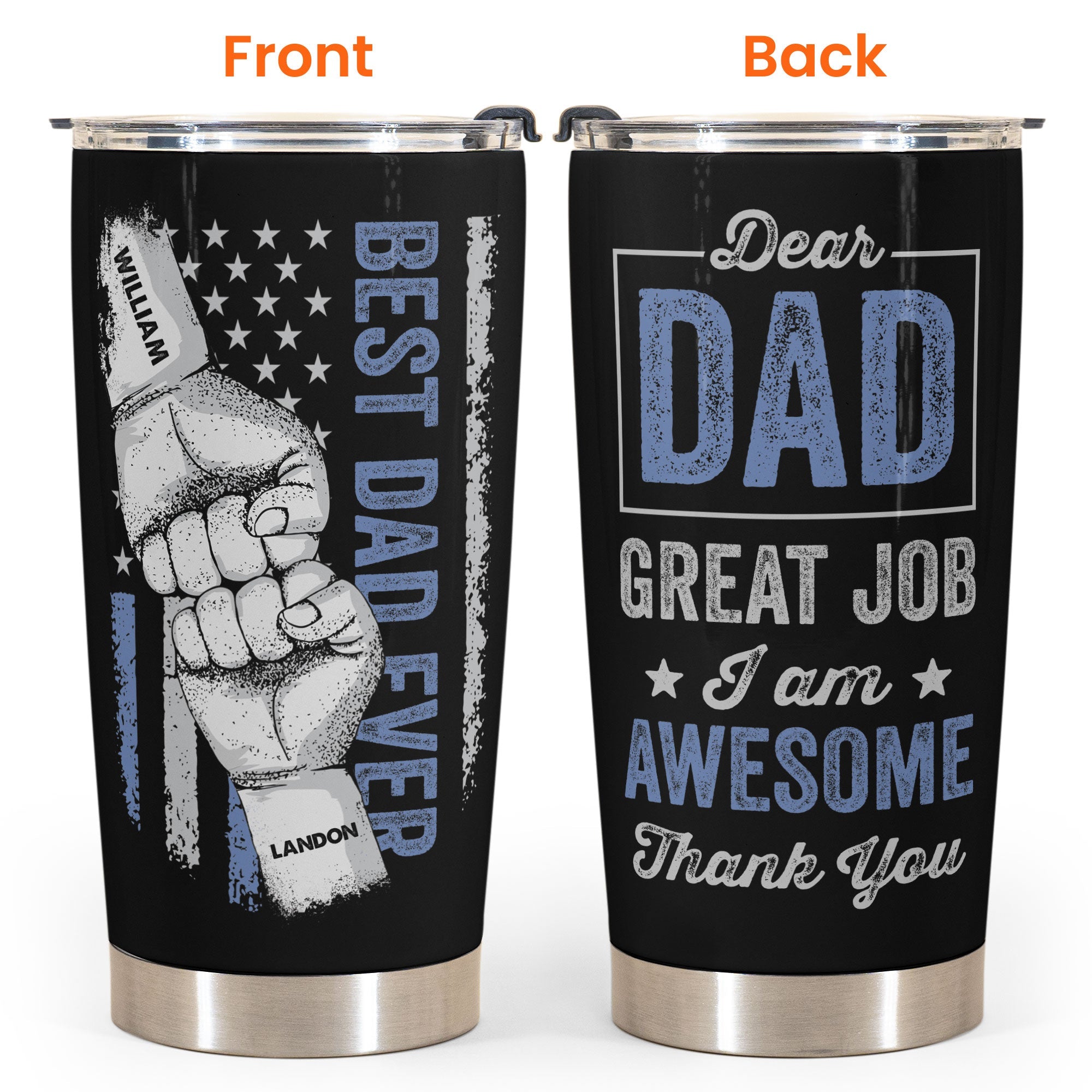 Dear Dad, Great Job, Thank You - Personalized Tumbler Cup - Birthday, Christmas Gift For Dad, Father, Papa