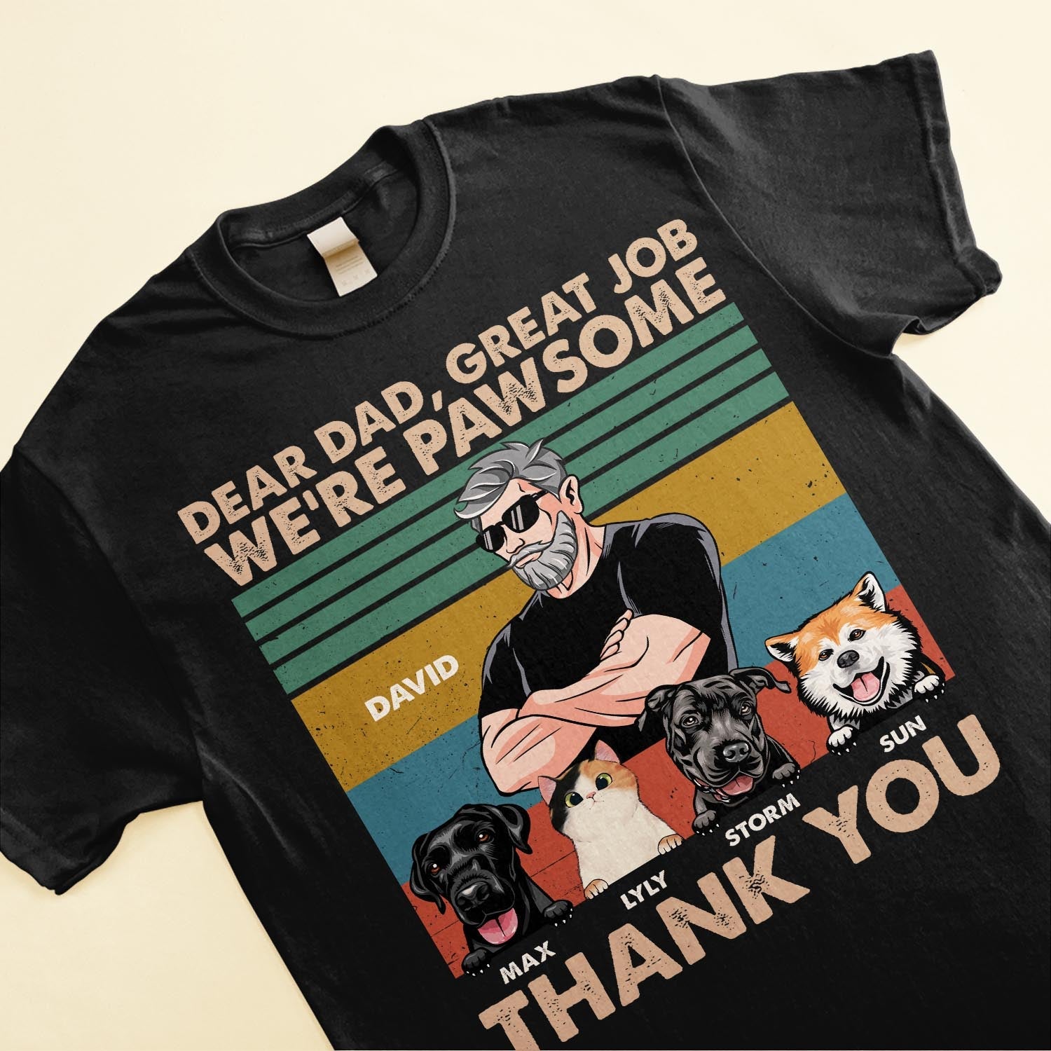 Dear Dad, Great Job We're Pawsome Thank You  - Personalized Shirt - Father's Day, Birthday, Funny Gift For Cat Dad, Dog Dad, Pet Owner, Pet Lover