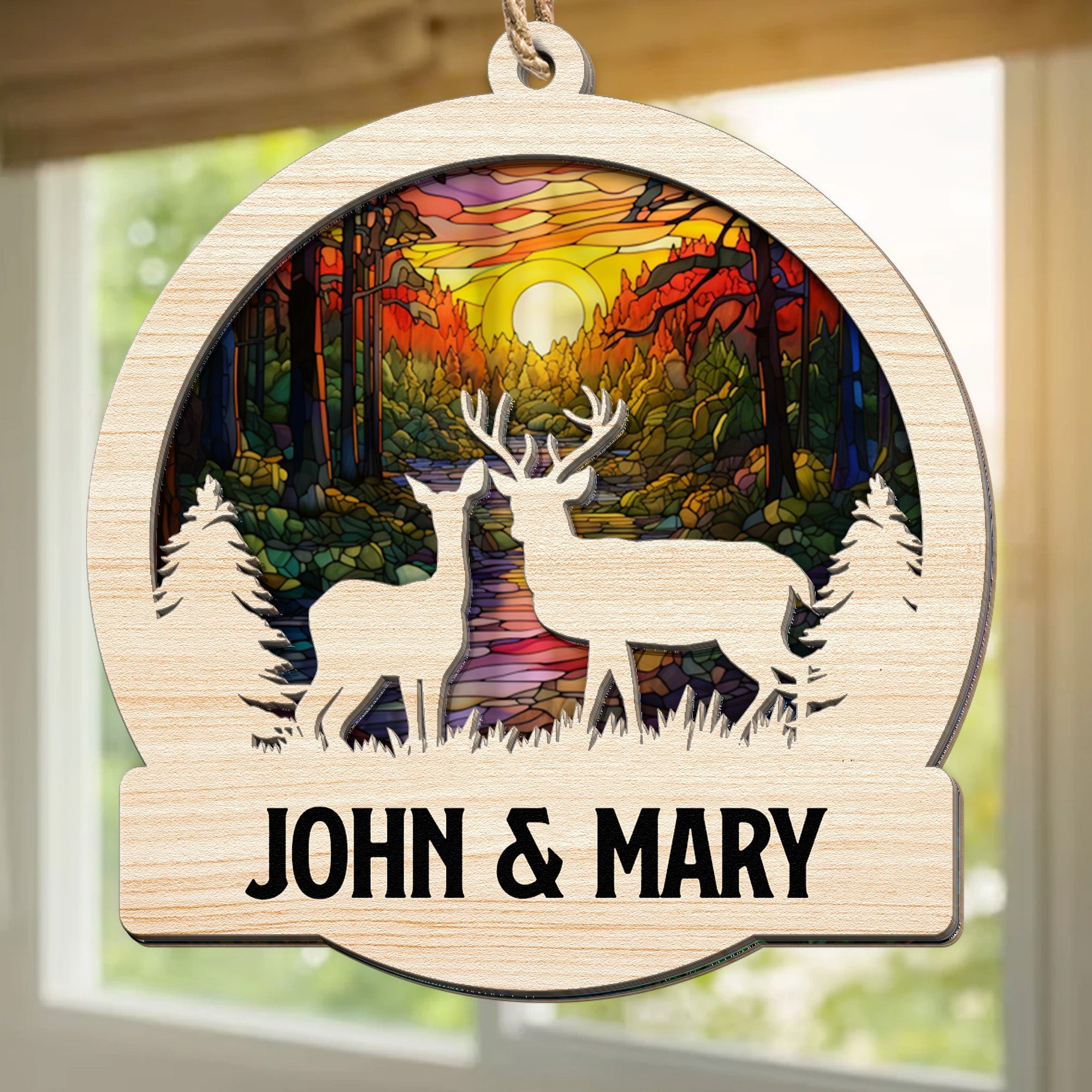 Deer Couple Hunting Gift - Personalized Suncatcher Ornament