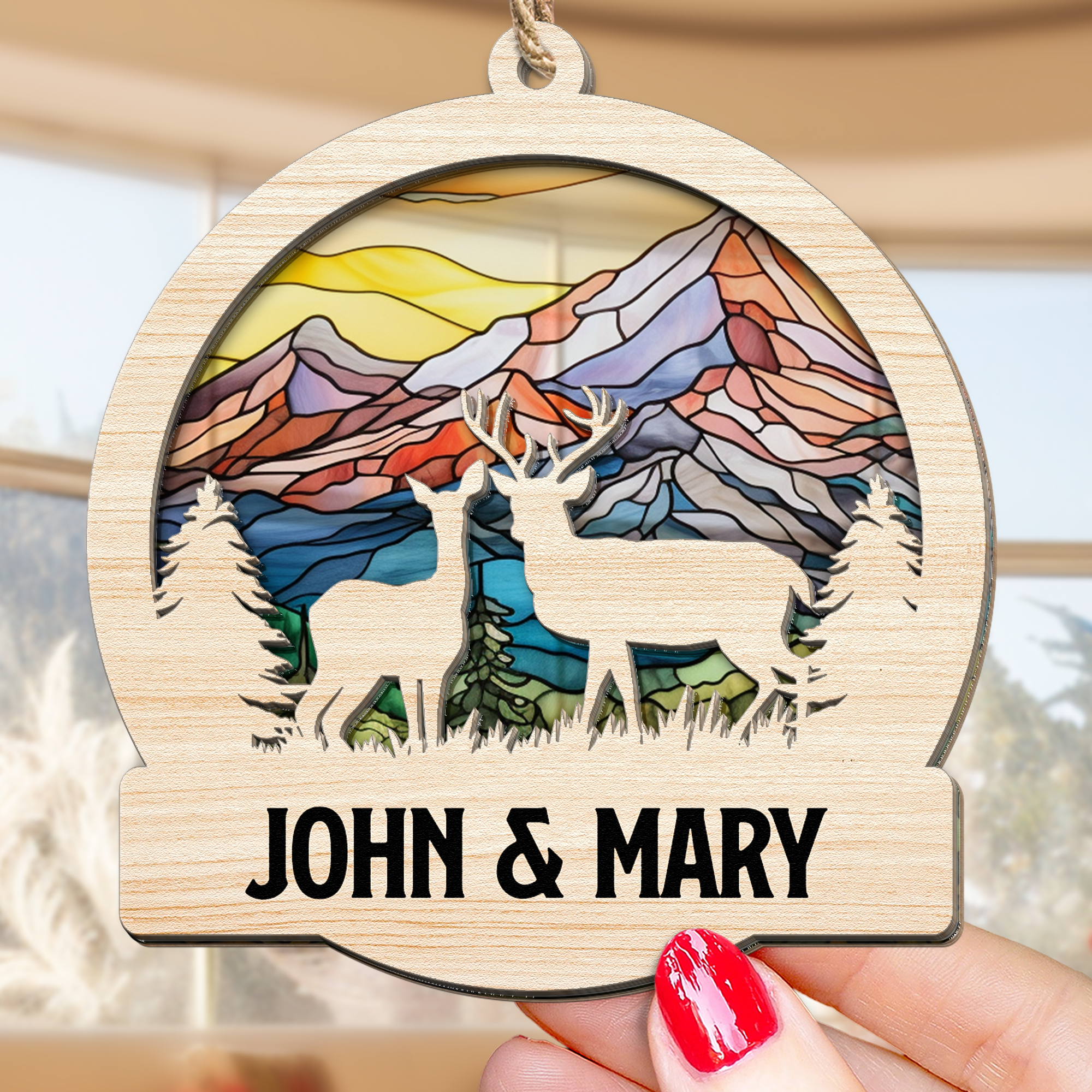 Deer Couple Hunting Gift - Personalized Suncatcher Ornament