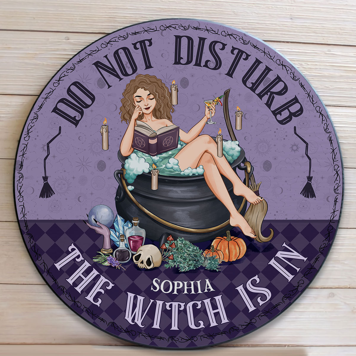 Do Not Disturb The Witch Is In - Personalized Round Wood Sign