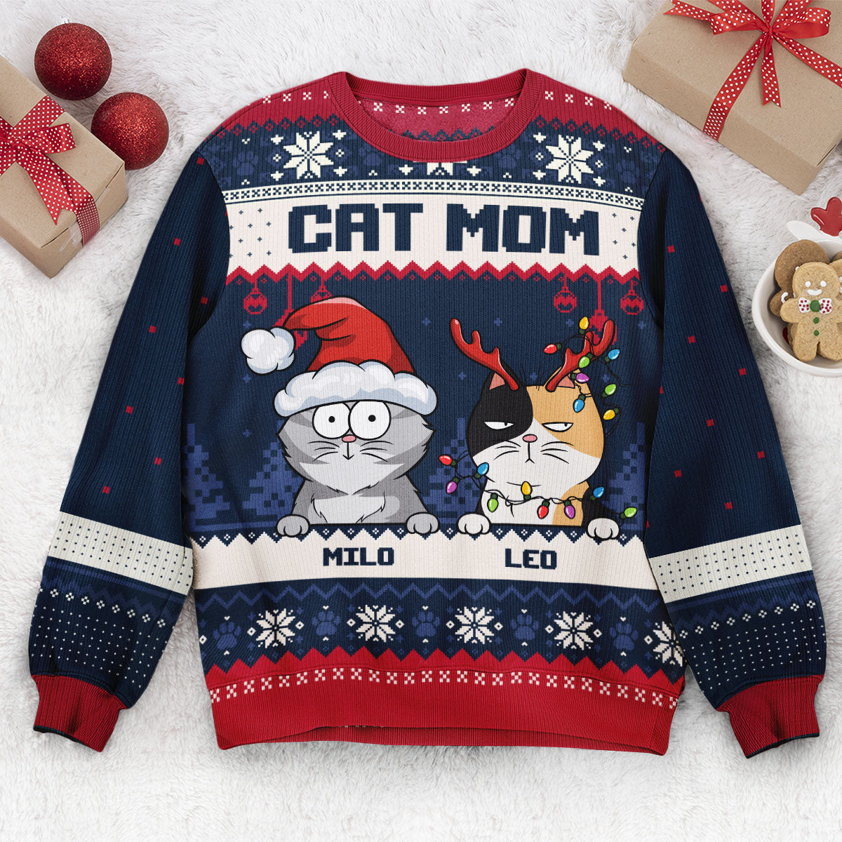 Dog Mom Cat Mom - Funny Version - Personalized Ugly Sweater