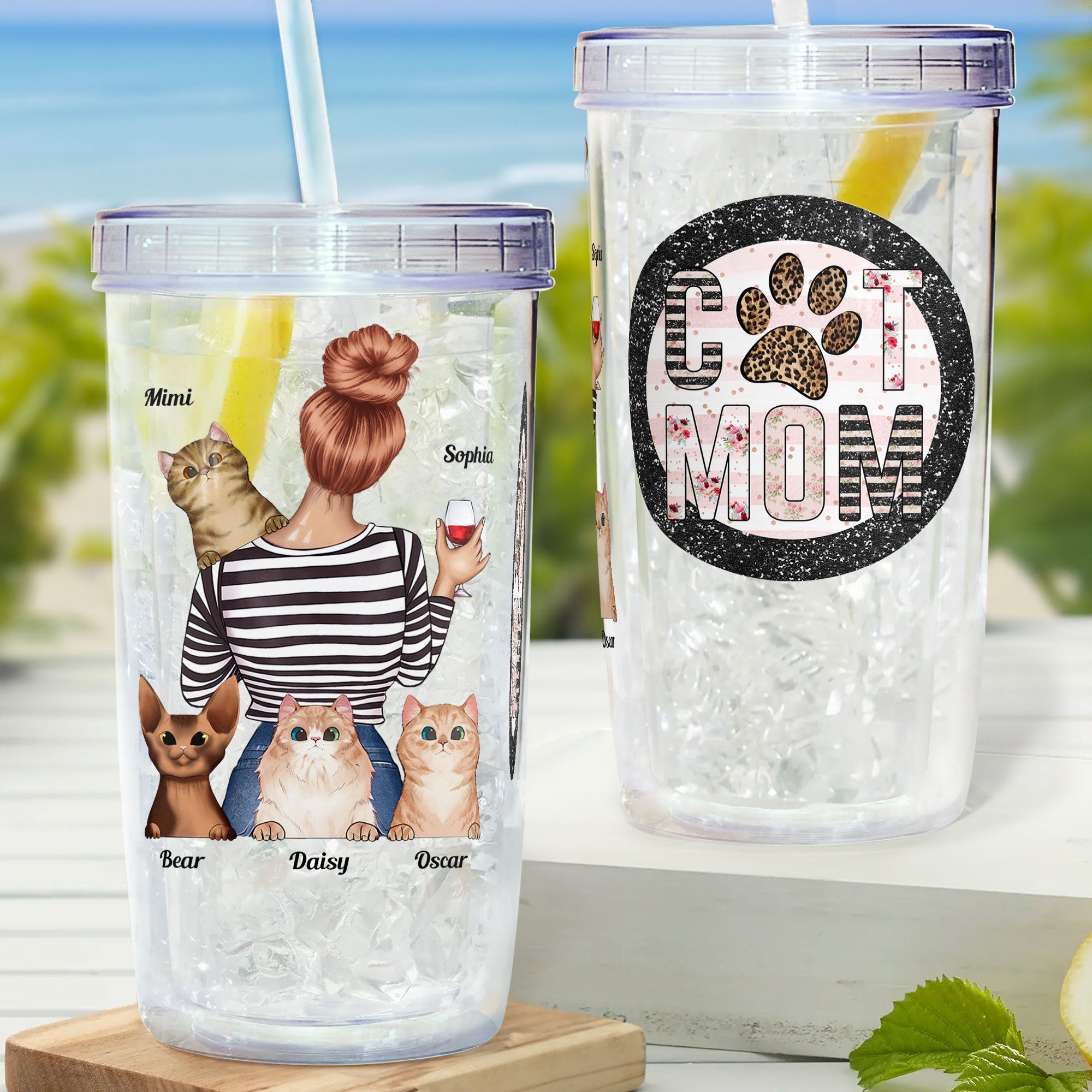 Dog Mom Cat Mom - Personalized Acrylic Tumbler With Straw