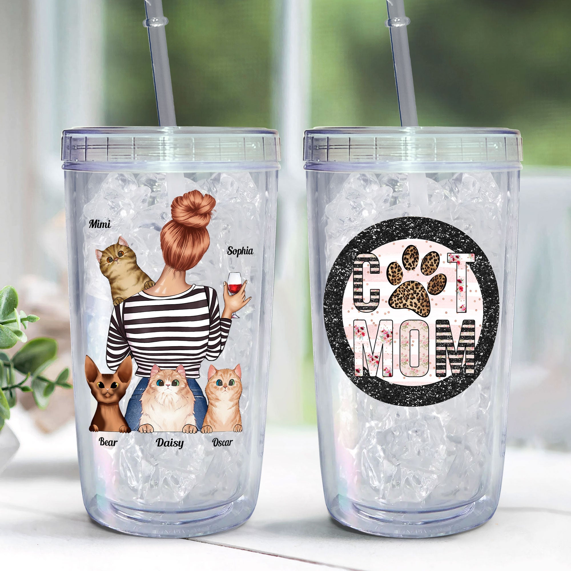 Dog Mom Cat Mom - Personalized Acrylic Tumbler With Straw