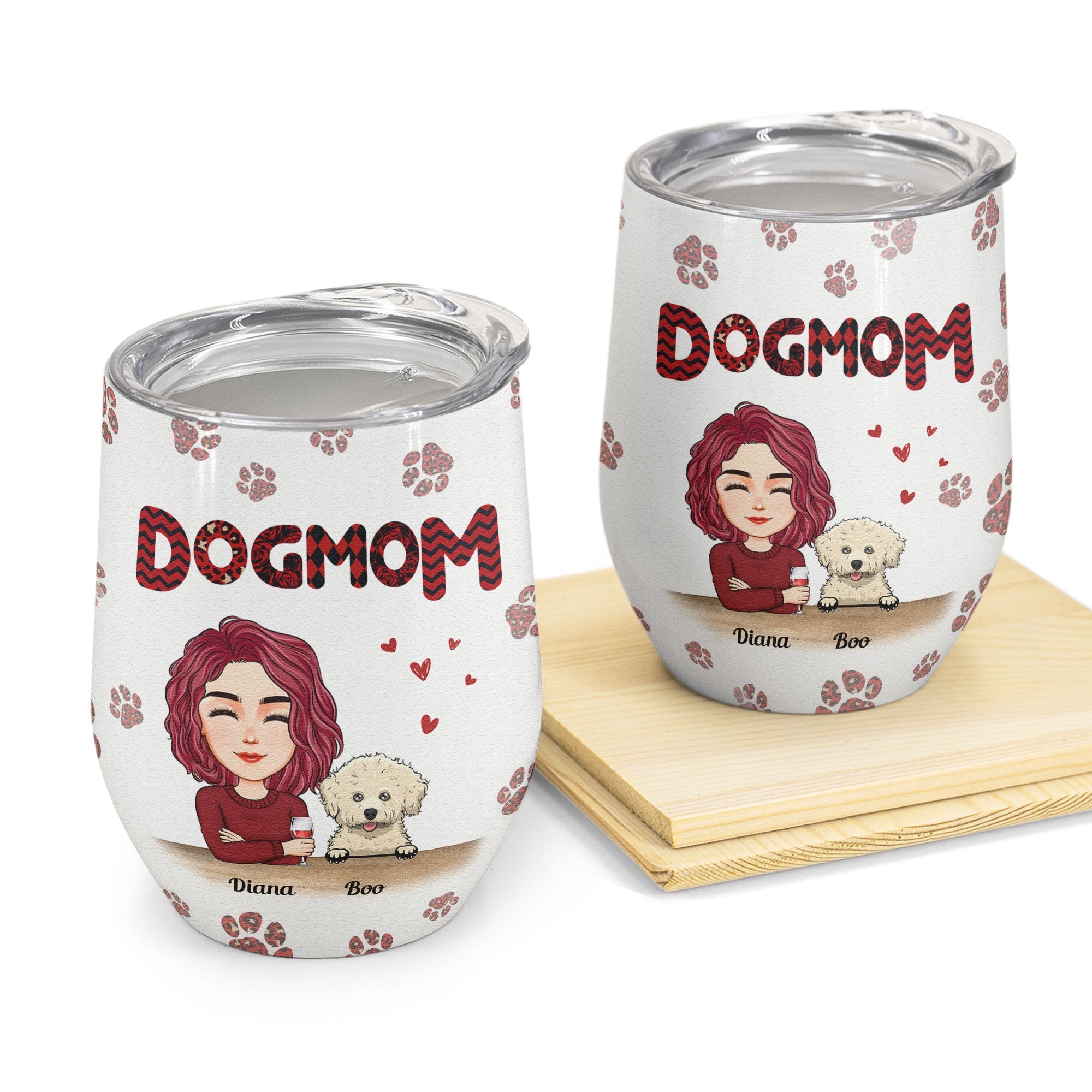 Dog Mom Ver 2 - Personalized Wine Tumbler - Birthday Gift For Women, Dog Lovers