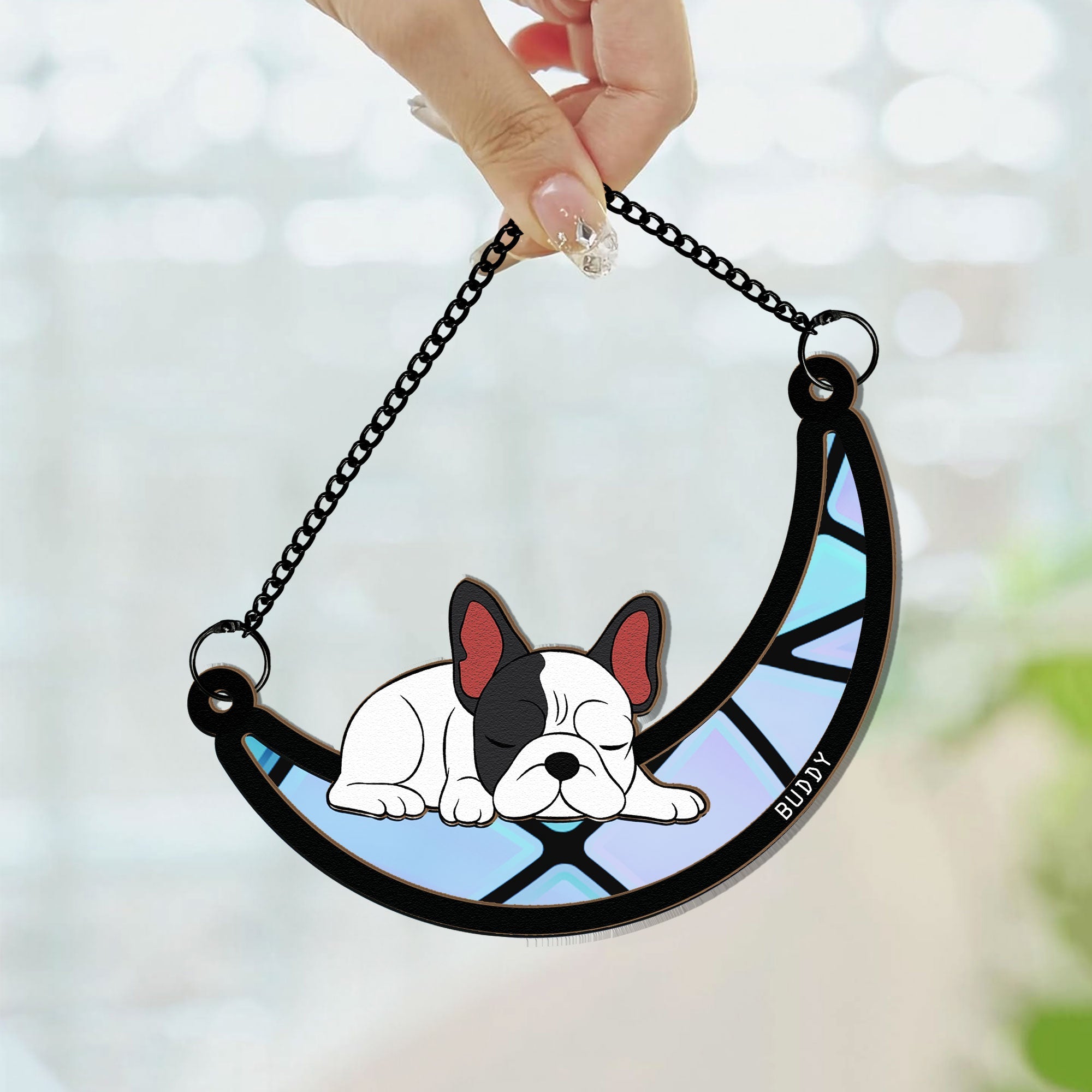 Dog Sleeping On The Moon - Personalized Window Hanging Suncatcher Ornament