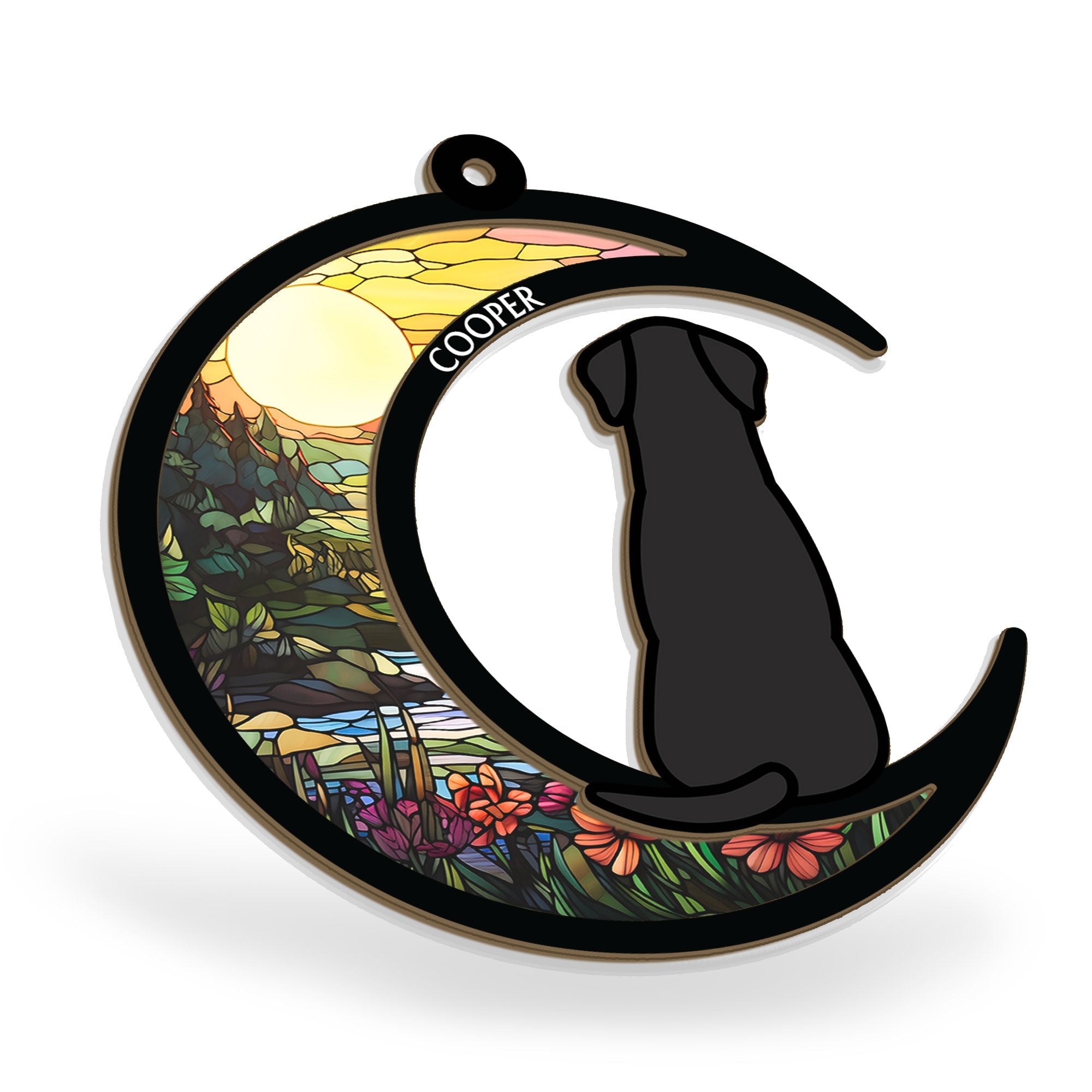 Dog & Cat On Moon - Personalized Window Hanging Suncatcher Ornament