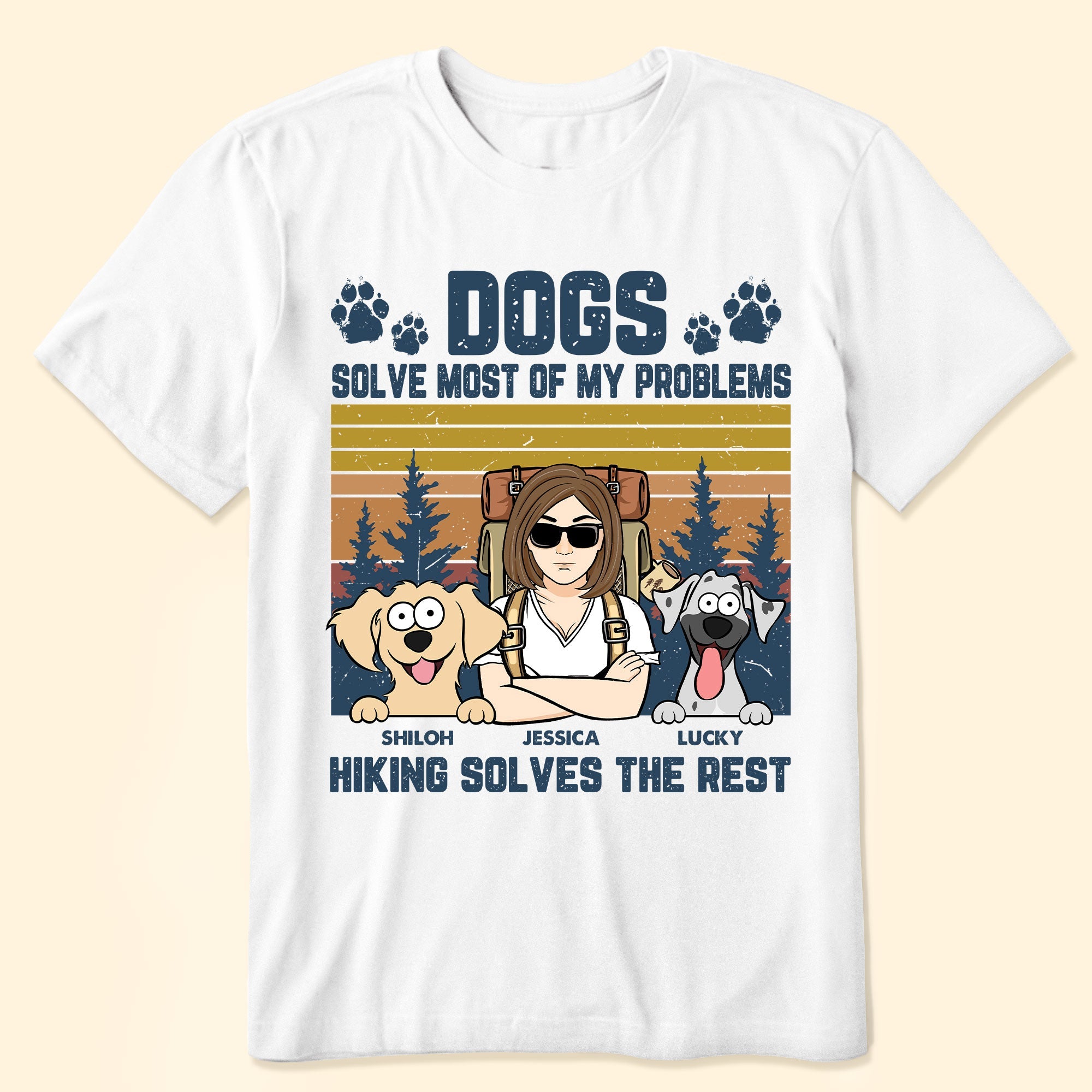 Dogs And Hiking Solve My Problems - Personalized Shirt