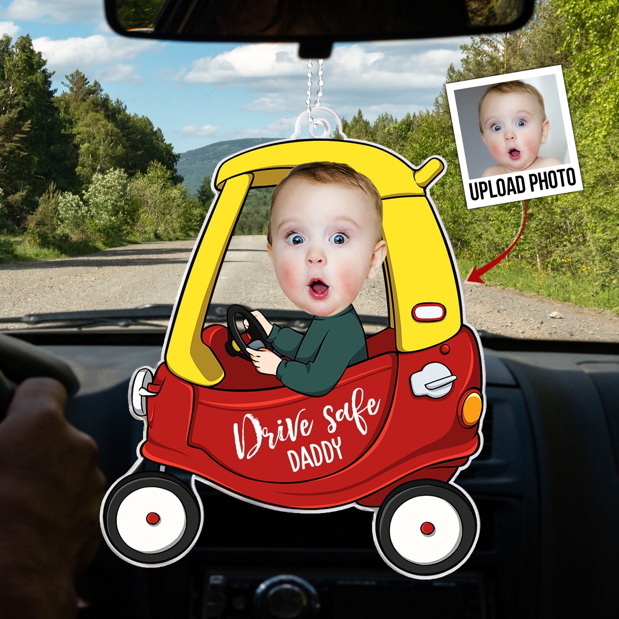 Drive Safe Daddy - Personalized Photo Rear View Mirror Accessory