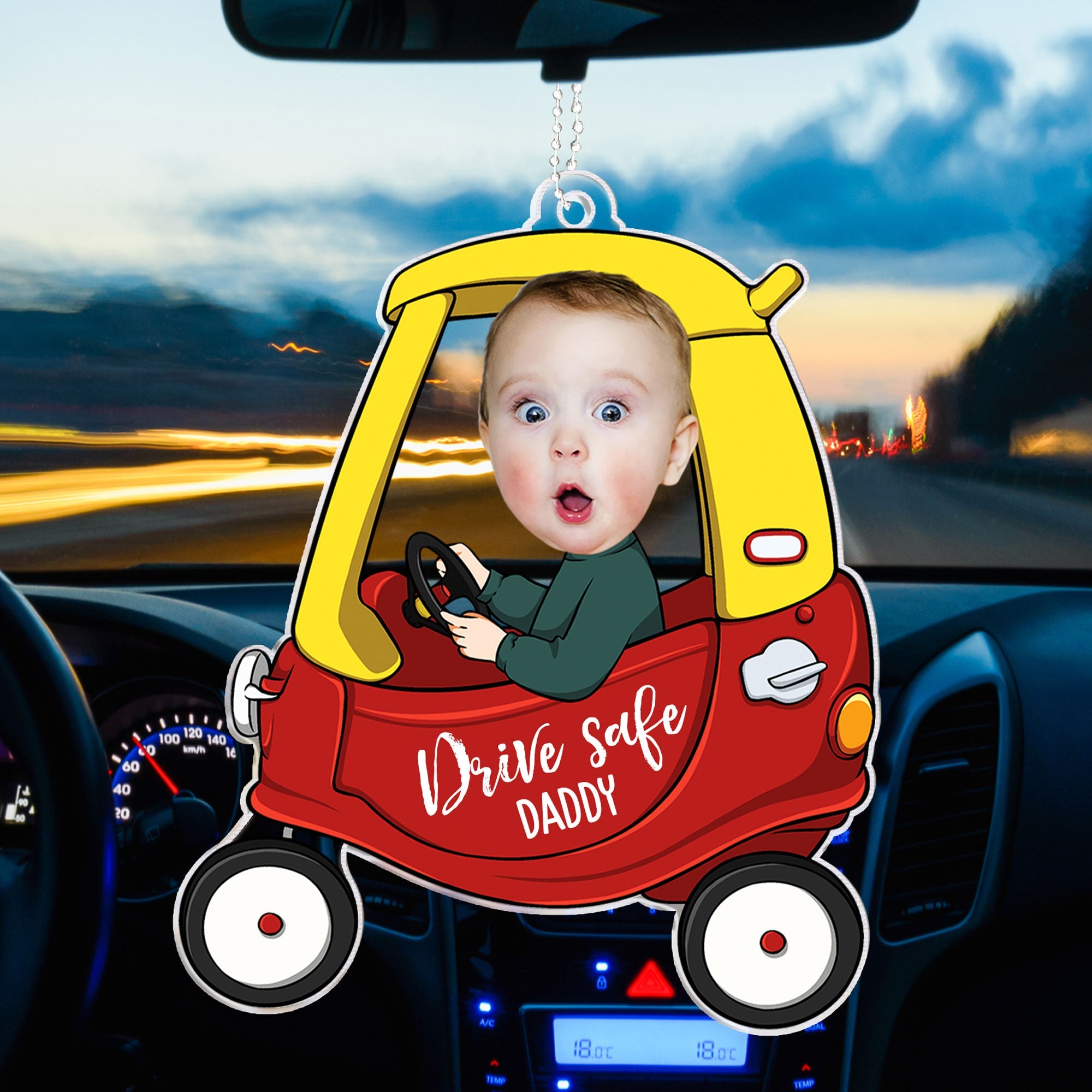 Drive Safe Daddy - Personalized Photo Rear View Mirror Accessory