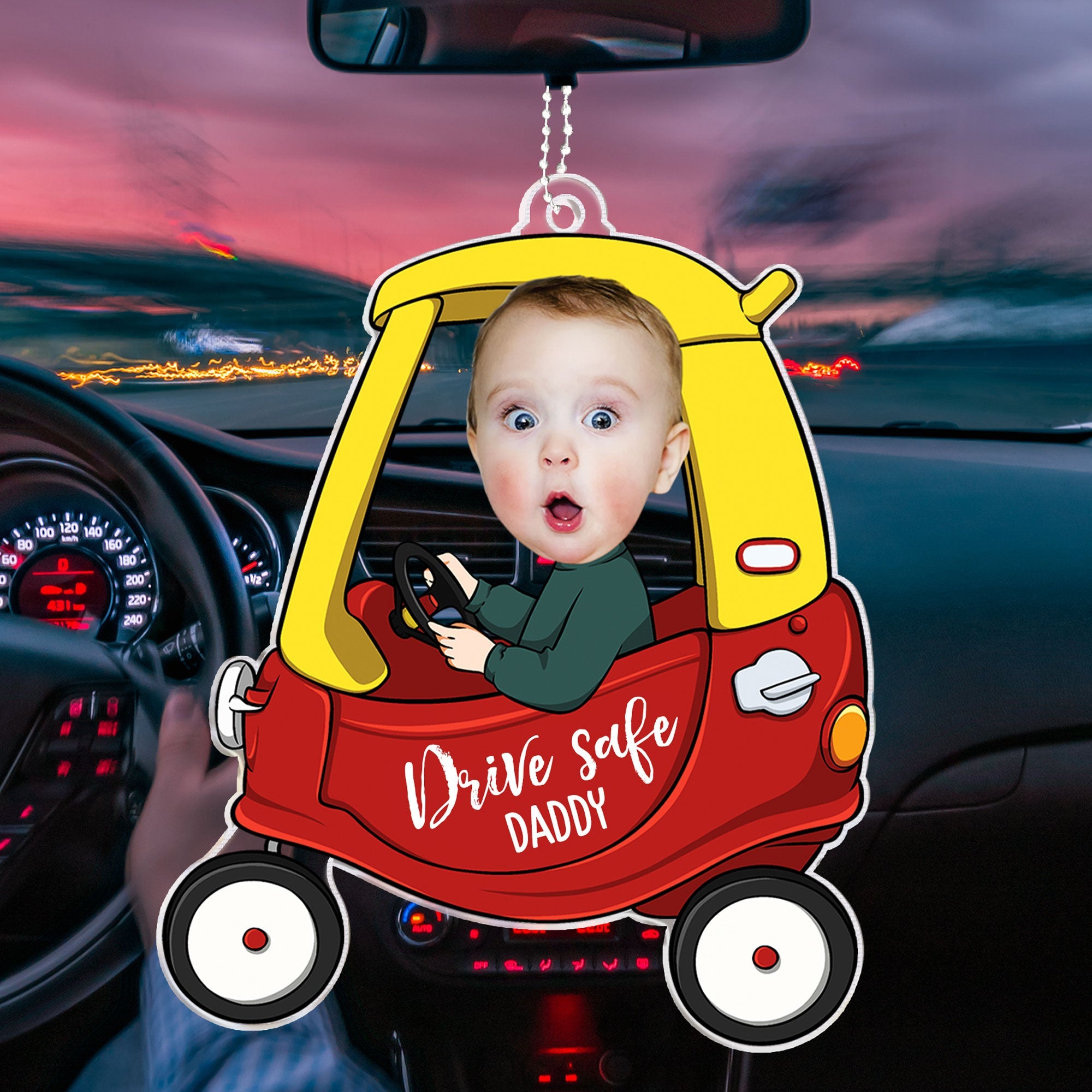 Drive Safe Daddy - Personalized Photo Rear View Mirror Accessory