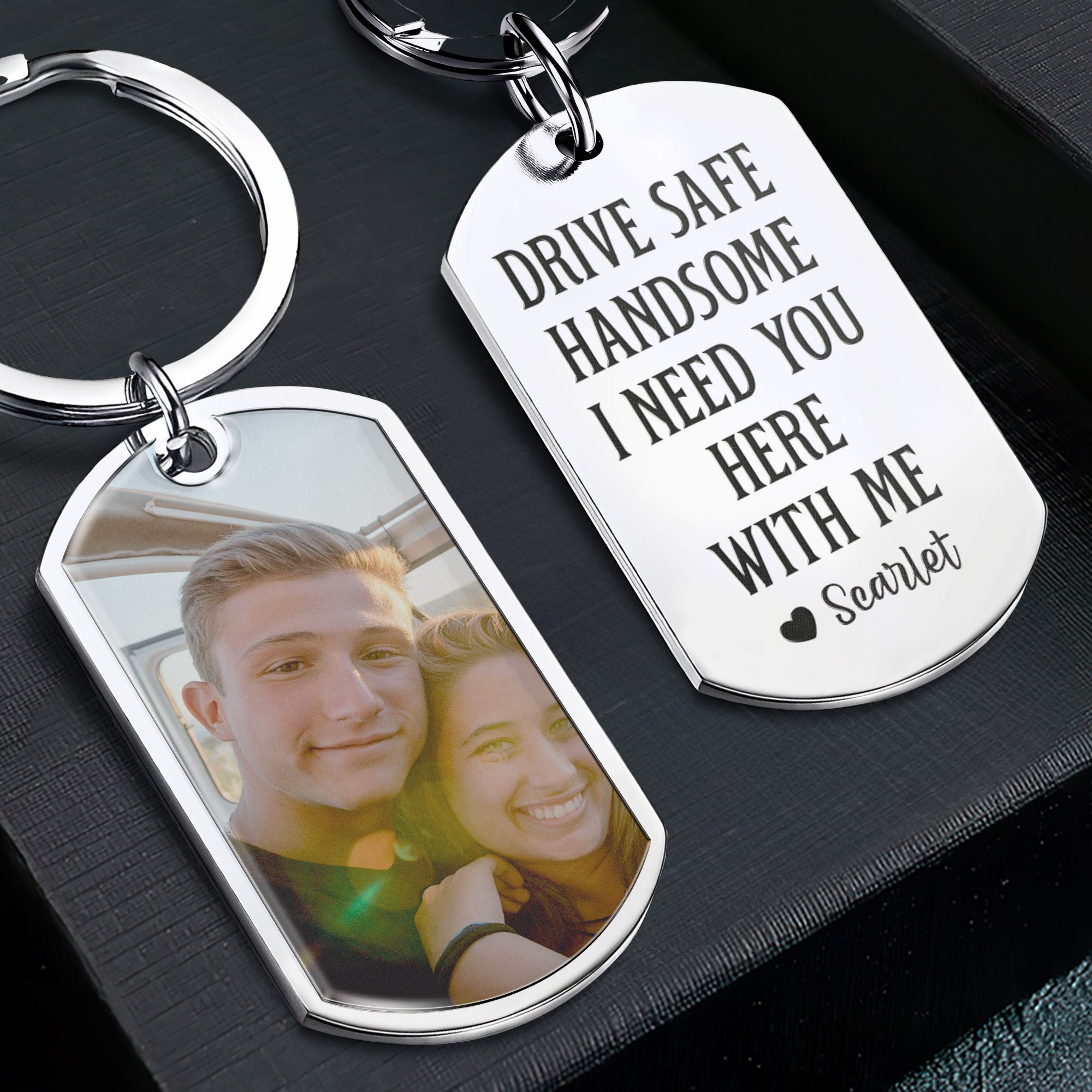 Drive Safe Handsome - Personalized Stainless Steel Photo Keychain - Birthday Gifts For Men, Husband, Him, Boyfriend