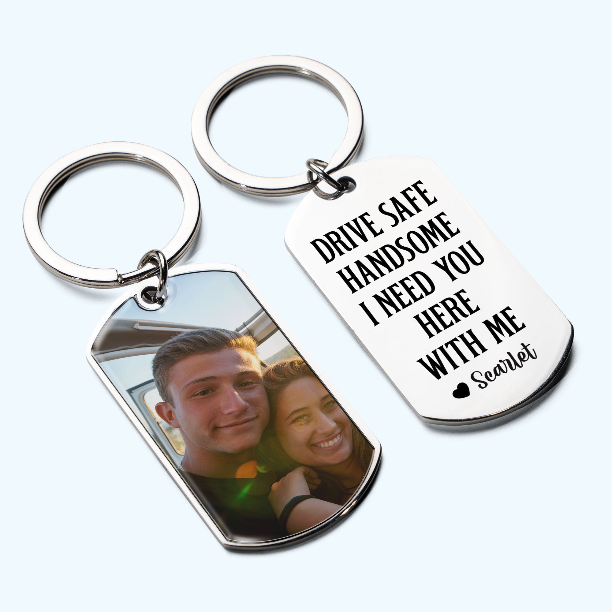 Drive Safe Handsome - Personalized Stainless Steel Photo Keychain - Birthday Gifts For Men, Husband, Him, Boyfriend