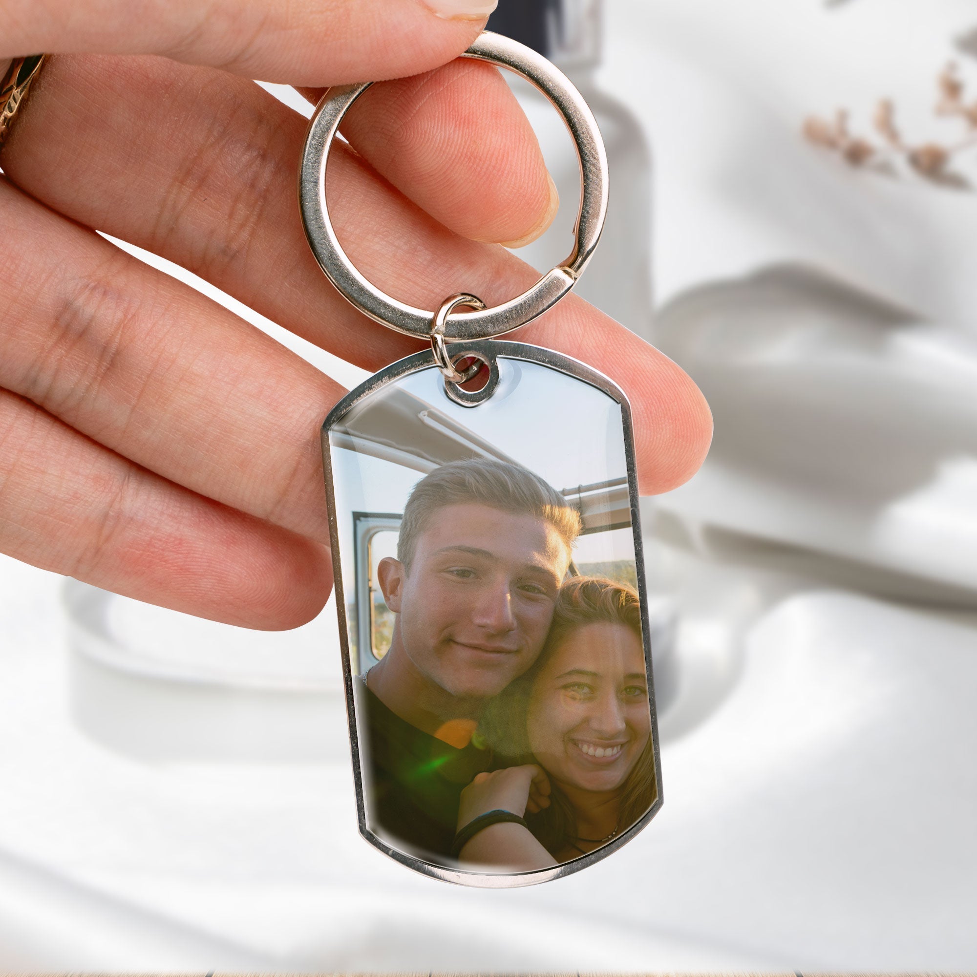 Drive Safe Handsome - Personalized Stainless Steel Photo Keychain - Birthday Gifts For Men, Husband, Him, Boyfriend