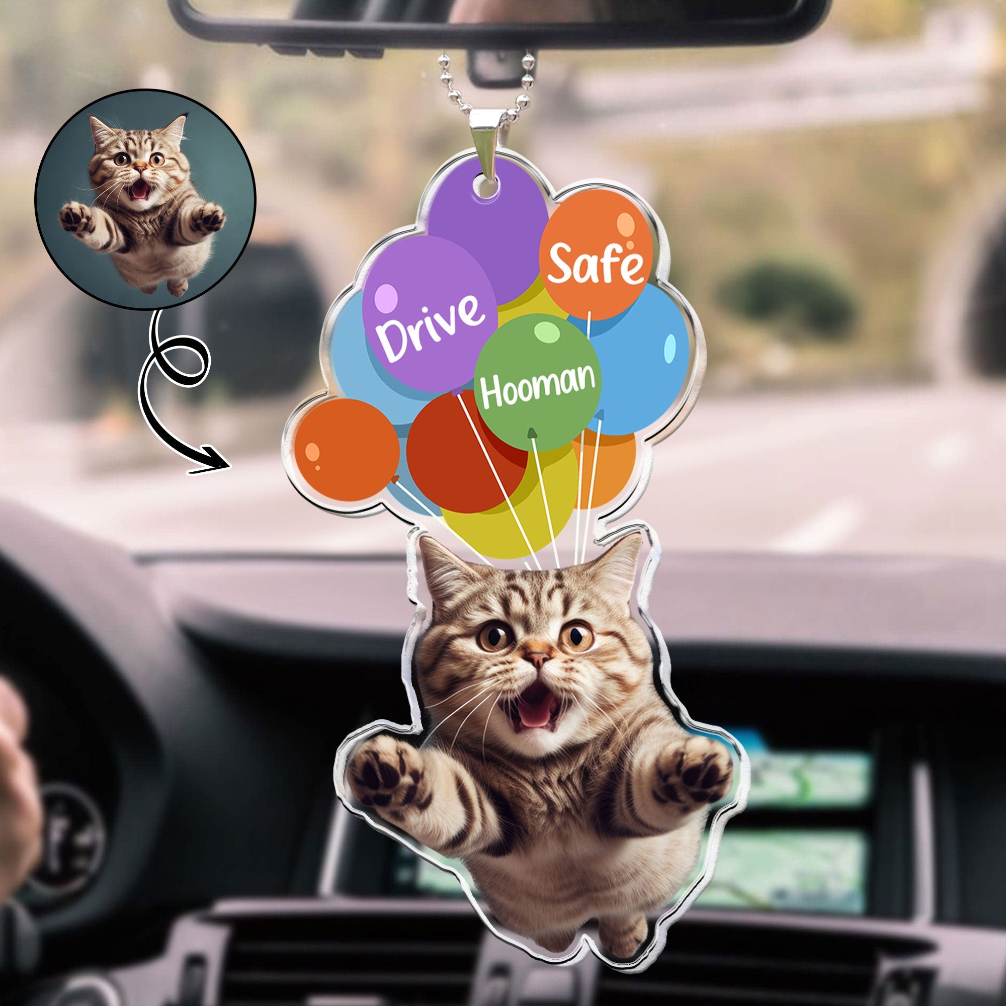 Drive Safe Hooman - Personalized Photo Rear View Mirror Accessory