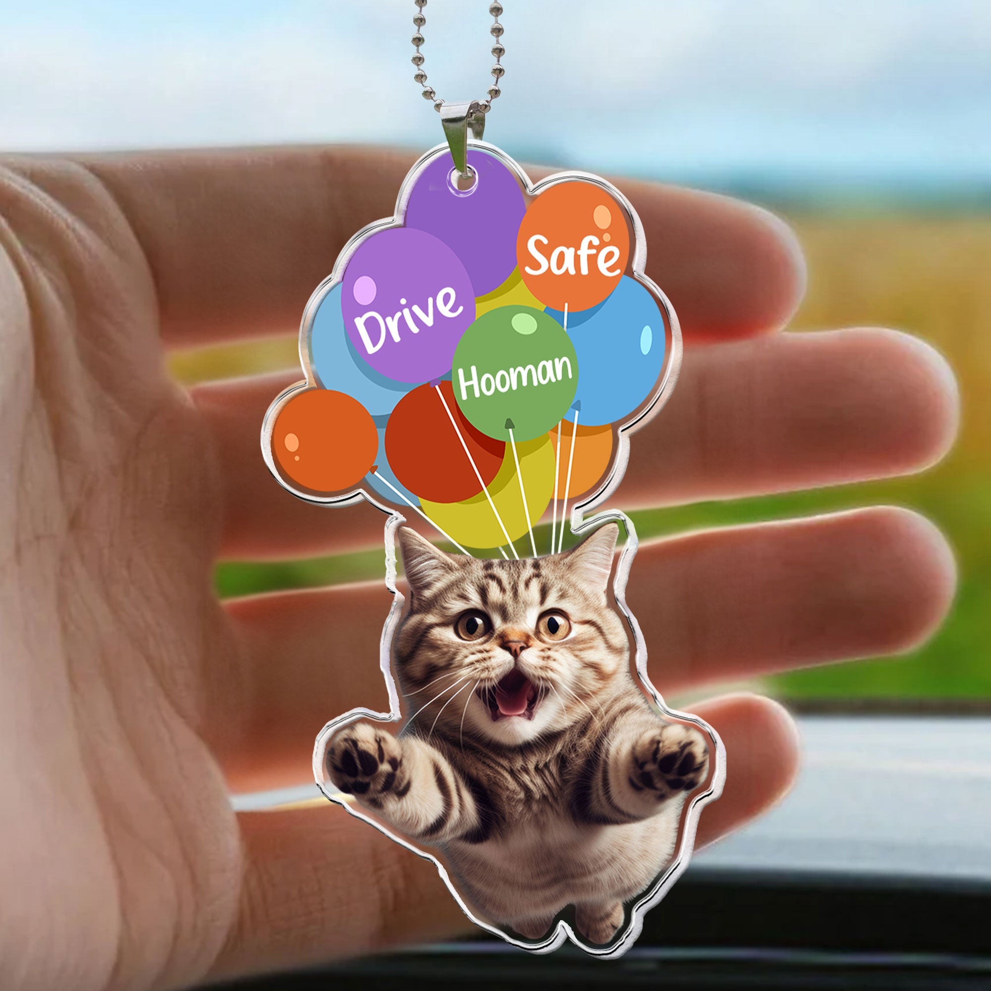 Drive Safe Hooman - Personalized Photo Rear View Mirror Accessory