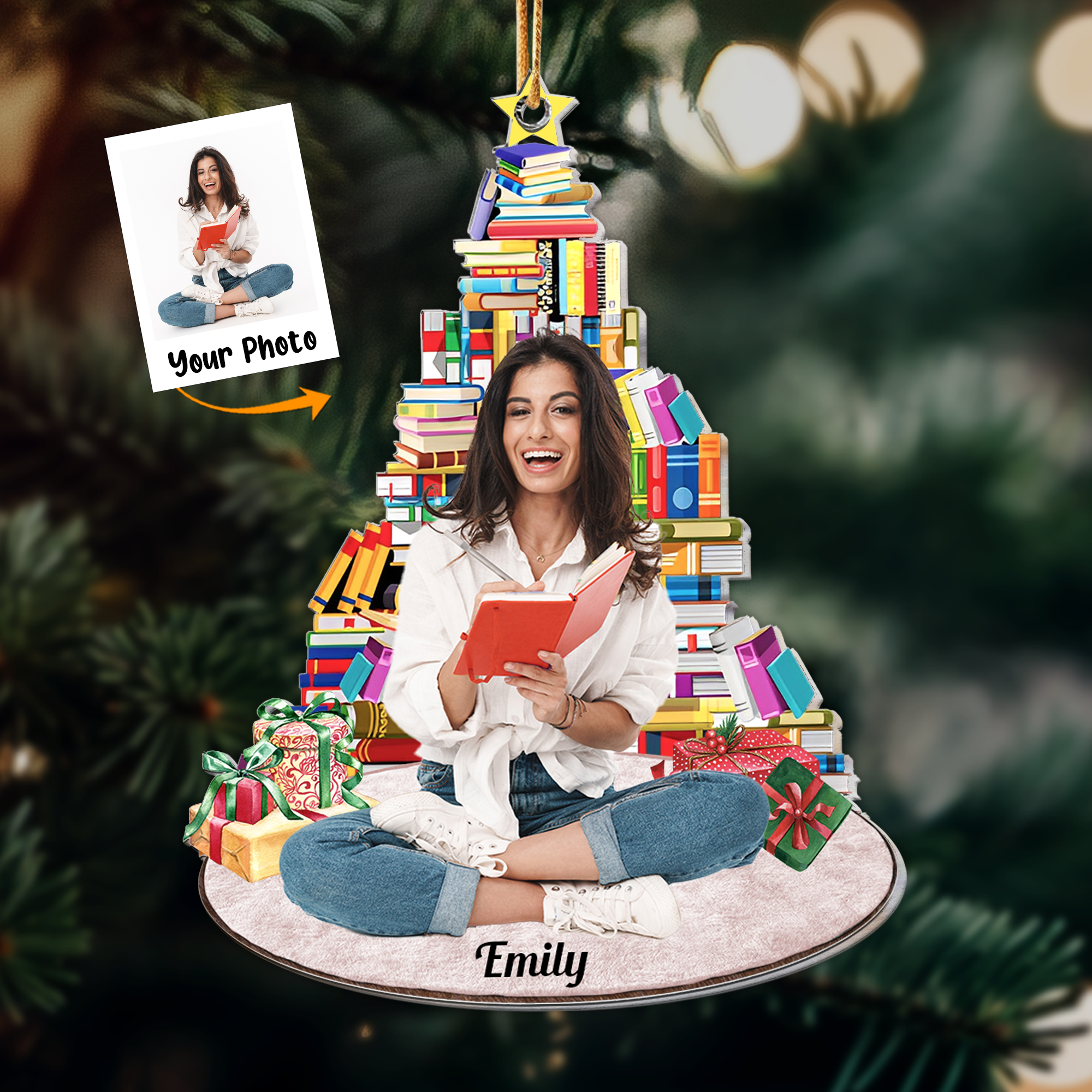 Enjoy Under The Christmas Book Tree - Personalized Acrylic Photo Ornament