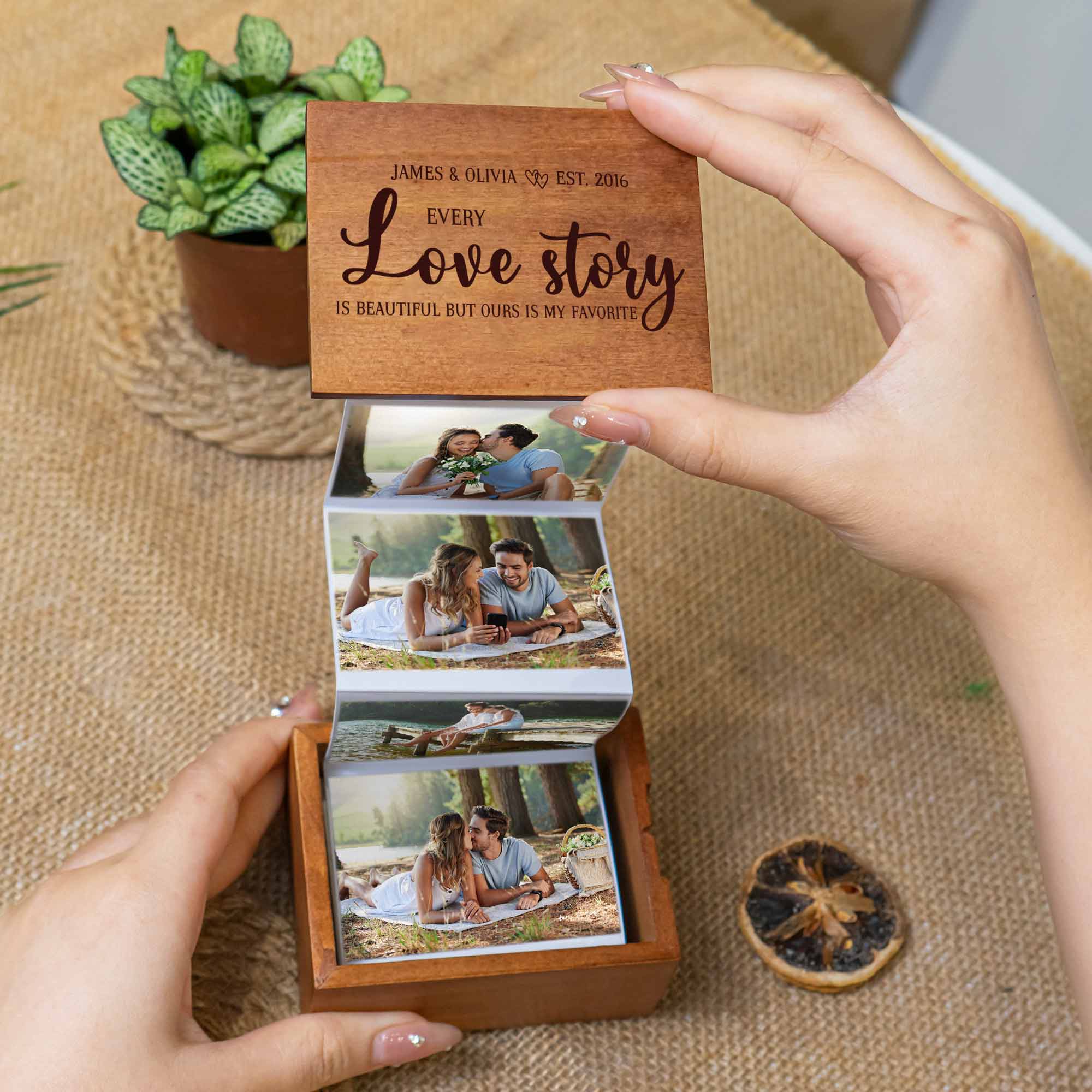 Every Love Story Is Beautiful  - Personalized Wooden Photo Box