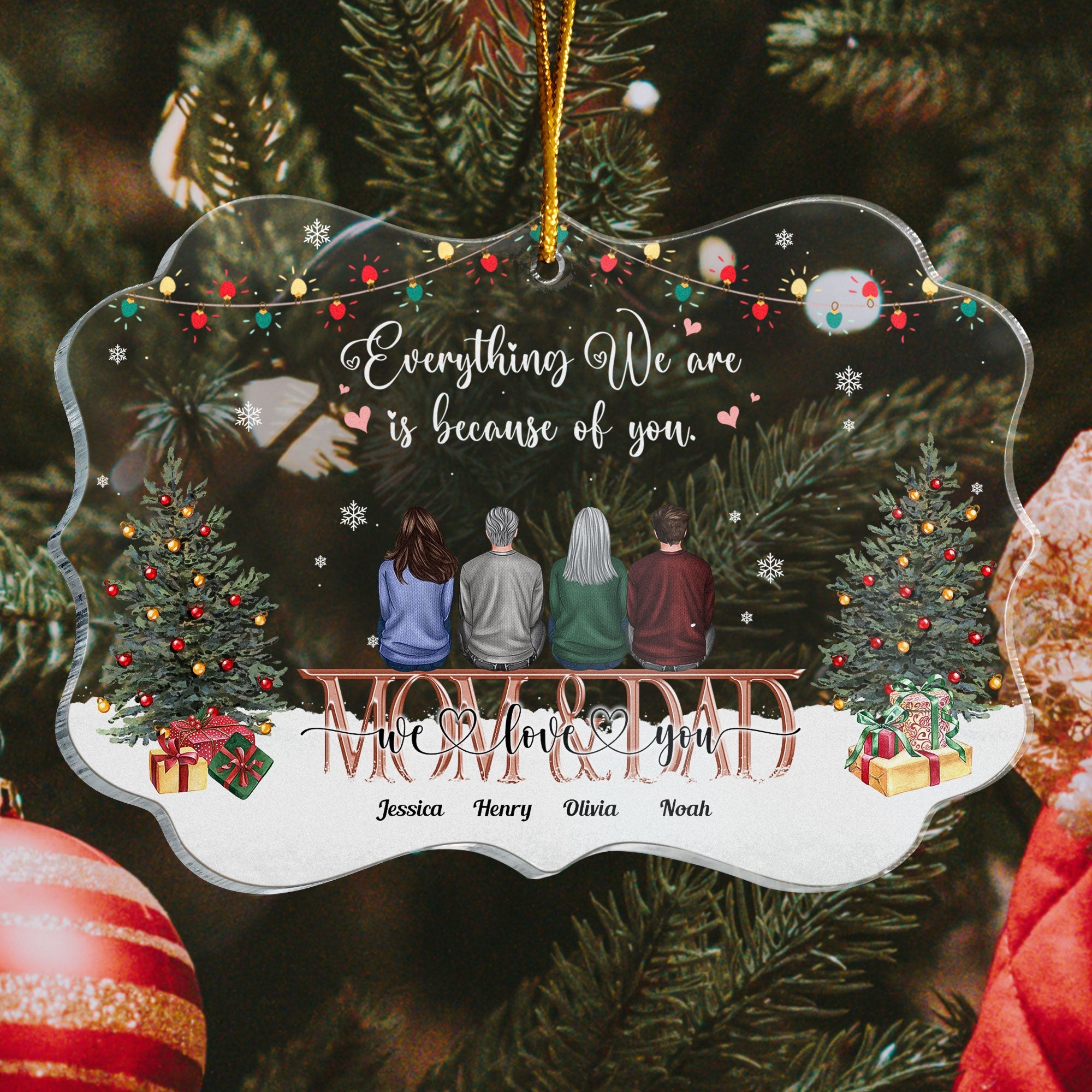 Everything We Are Because Of You - Personalized Acrylic Ornament - Christmas Gift For Mom, Dad, Parent