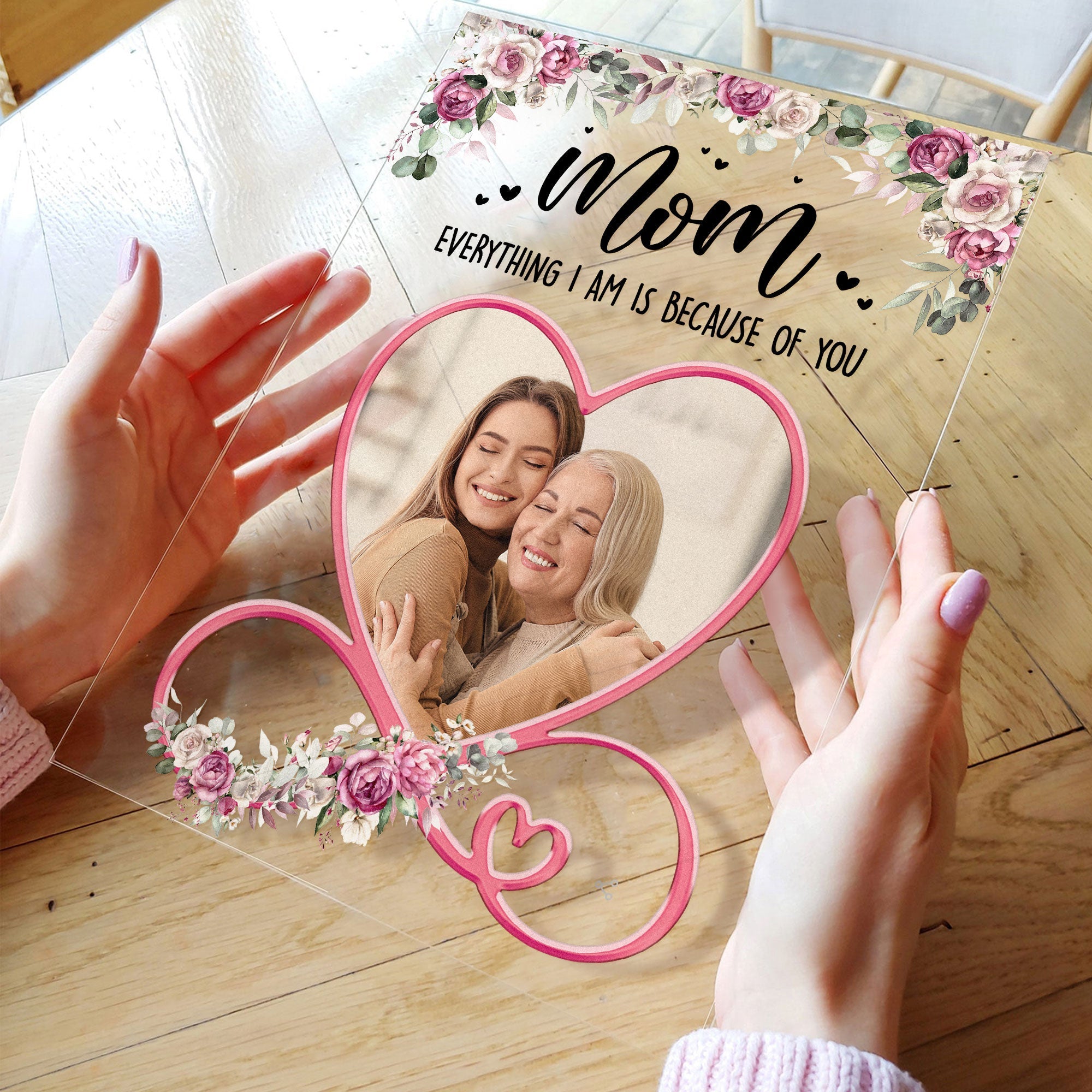 Everything We Are Is Because Of You Mom - Personalized Acrylic Photo Plaque