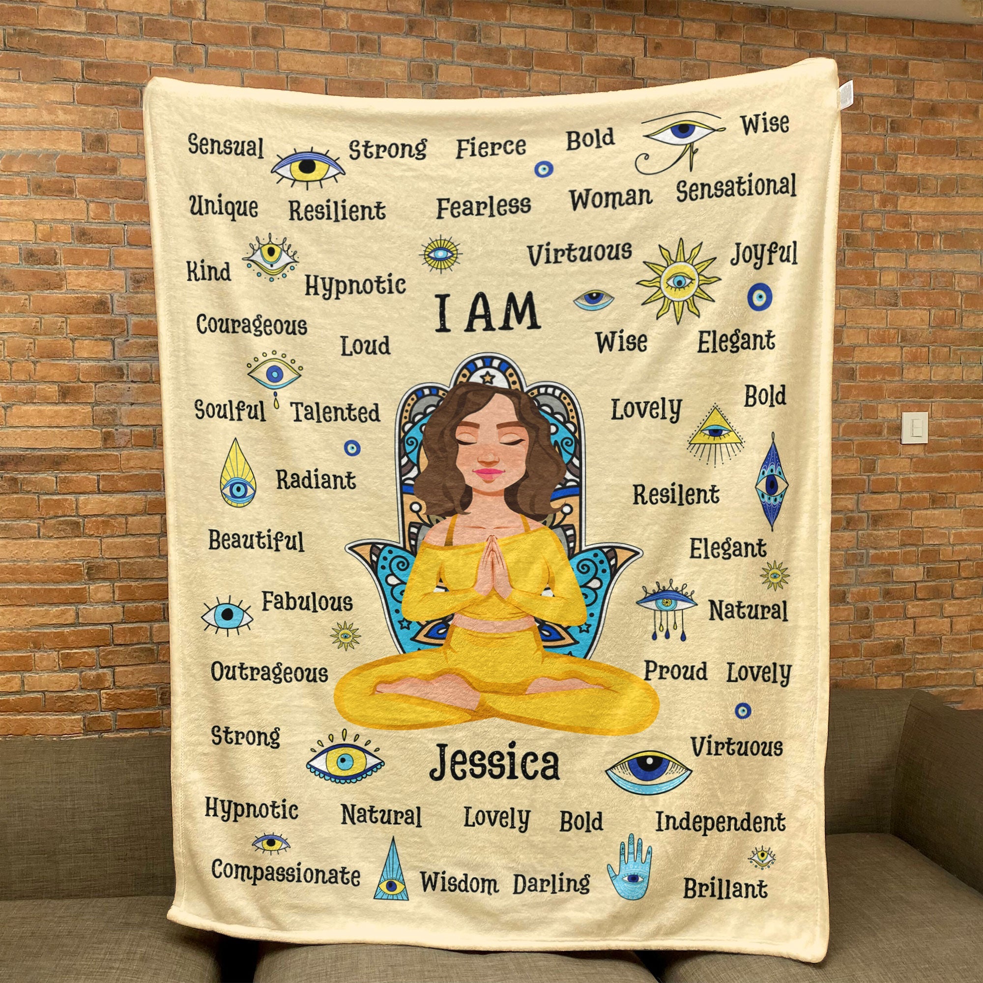 Evil Eyes I Am Women I Am Strong Bold Yoga - Personalized Blanket