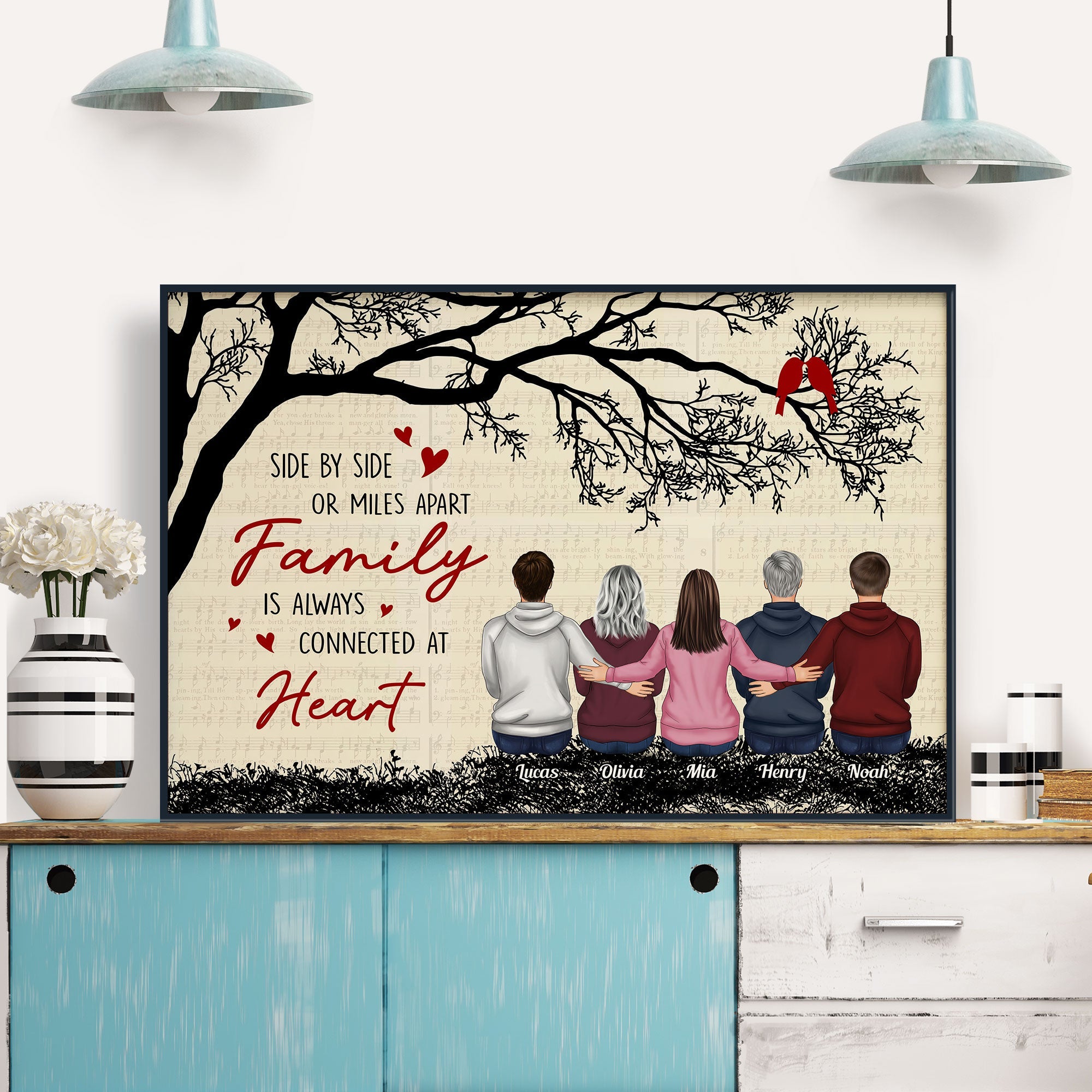 Family Connected At Heart - Personalized Poster/Wrapped Canvas