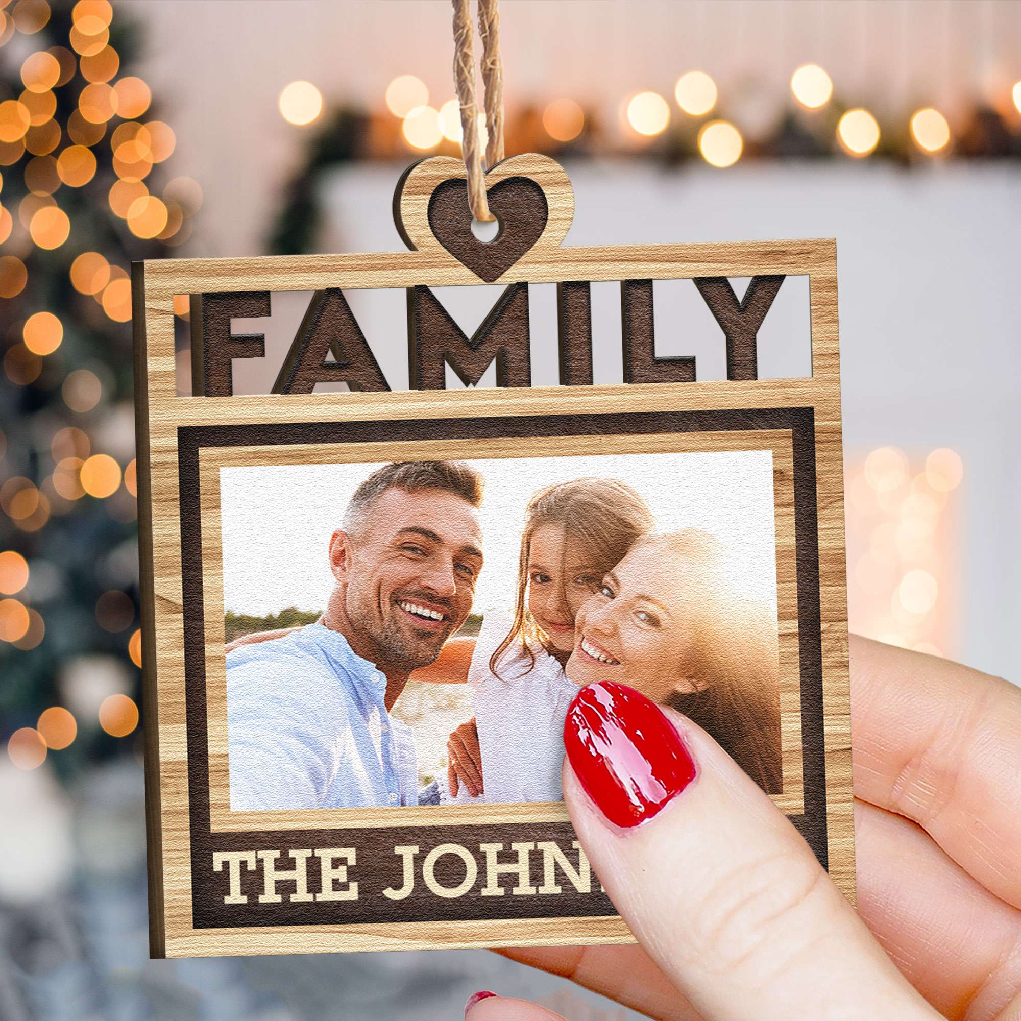 Family Is The Greatest Gift - Personalized Wooden Photo Ornament - Christmas, Birthday, Loving Gift For Family Member, Dad, Mom, Sisters, Brothers