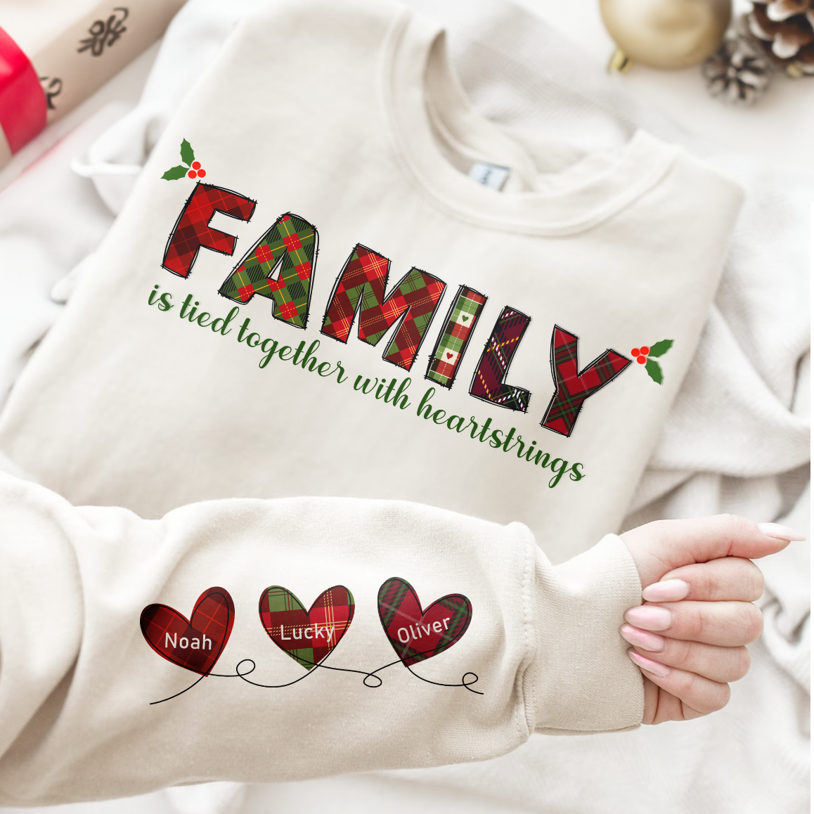 Family Is Tied Together With Heartstrings - Personalized Sweatshirt