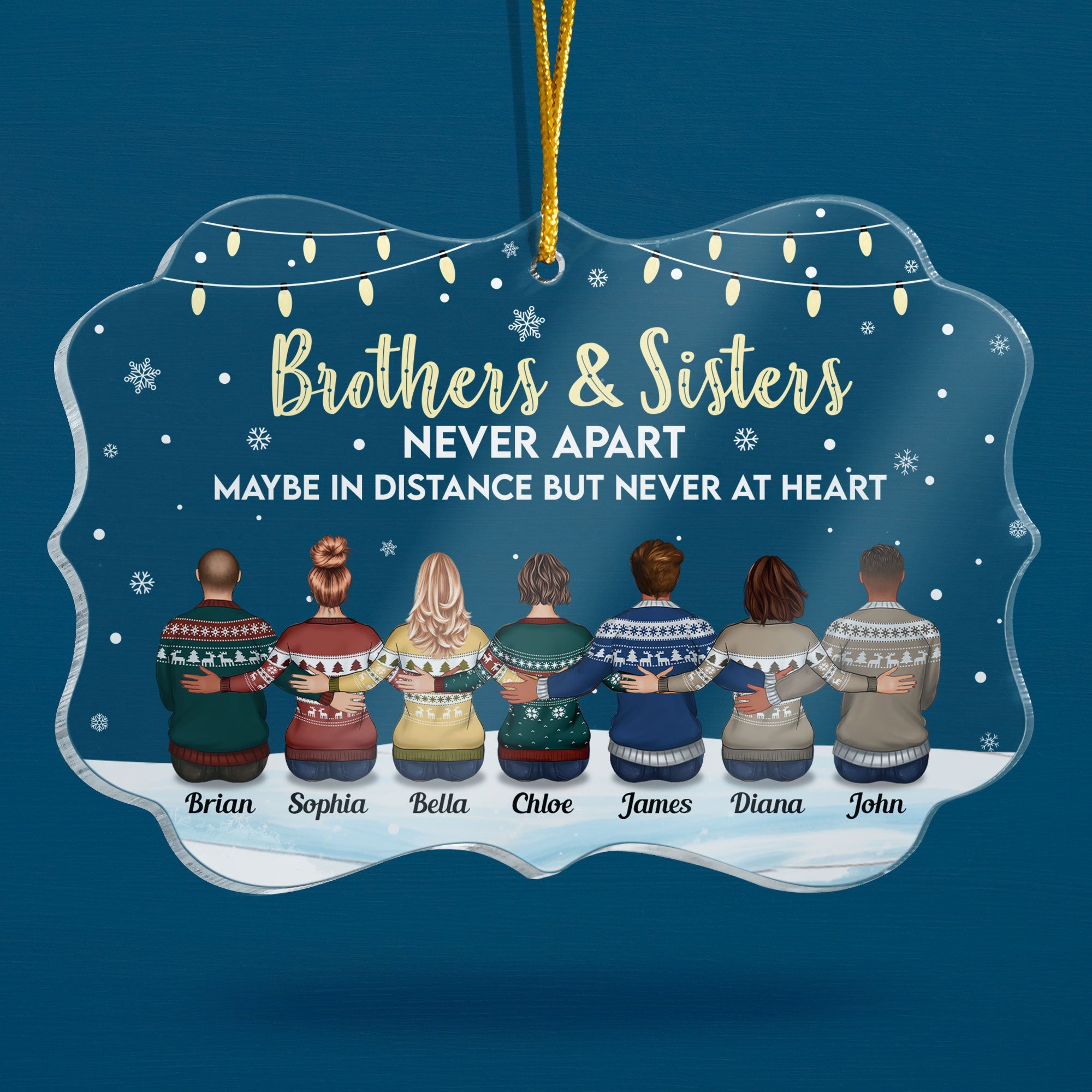 Family Never Apart In Heart - Personalized Siblings Ornament