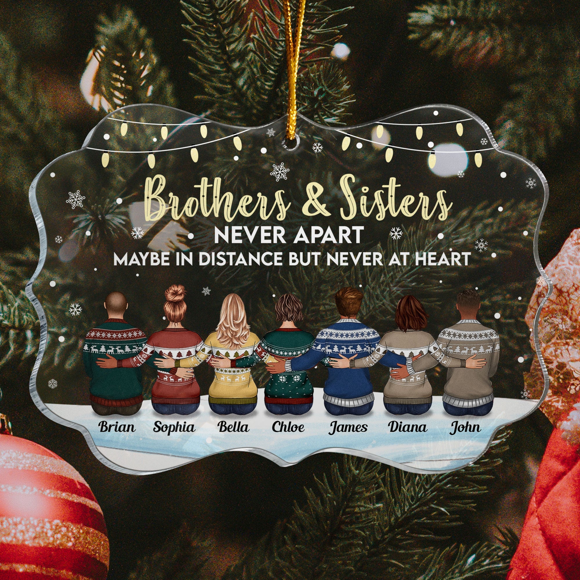 Family Never Apart In Heart - Personalized Siblings Ornament