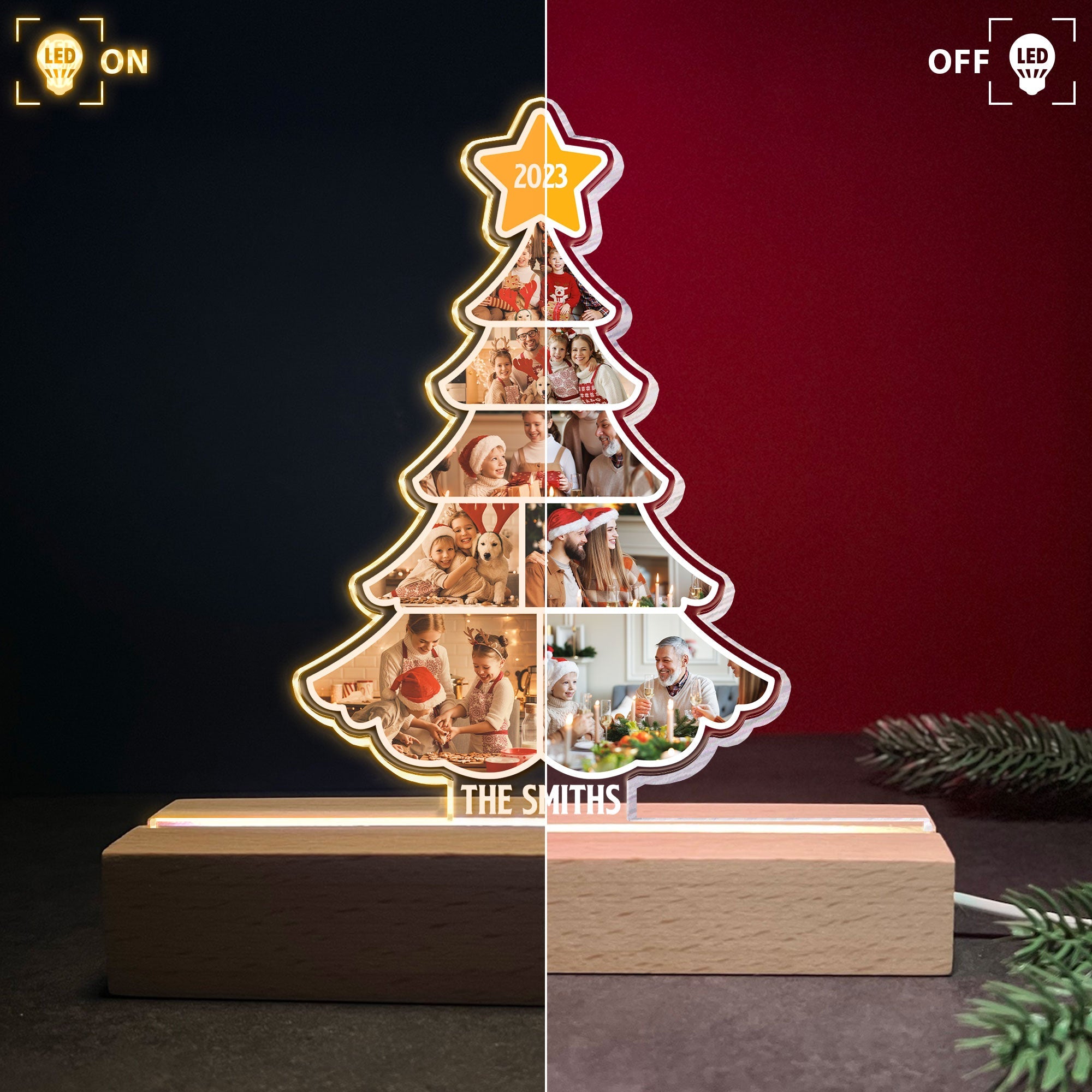 Family Photo Christmas Tree - Personalized Photo LED Light