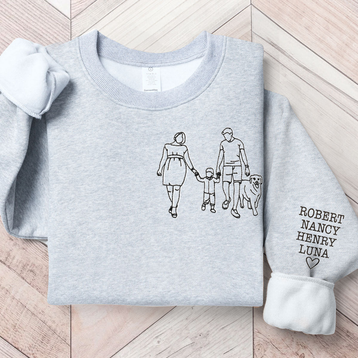 Family Photo Line Art - Custom Photo Embroidered Sweatshirt