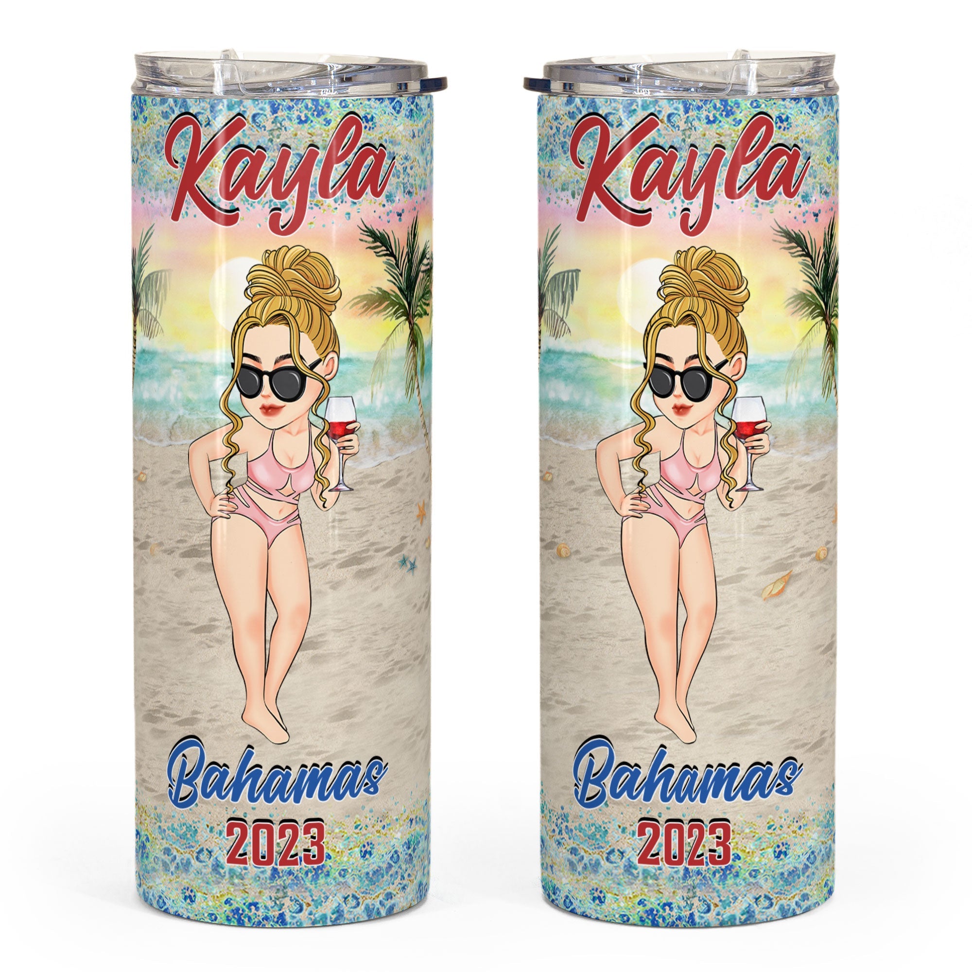 Family Vacation Girls Trip Summer Beach Custom Location - Personalized Skinny Tumbler