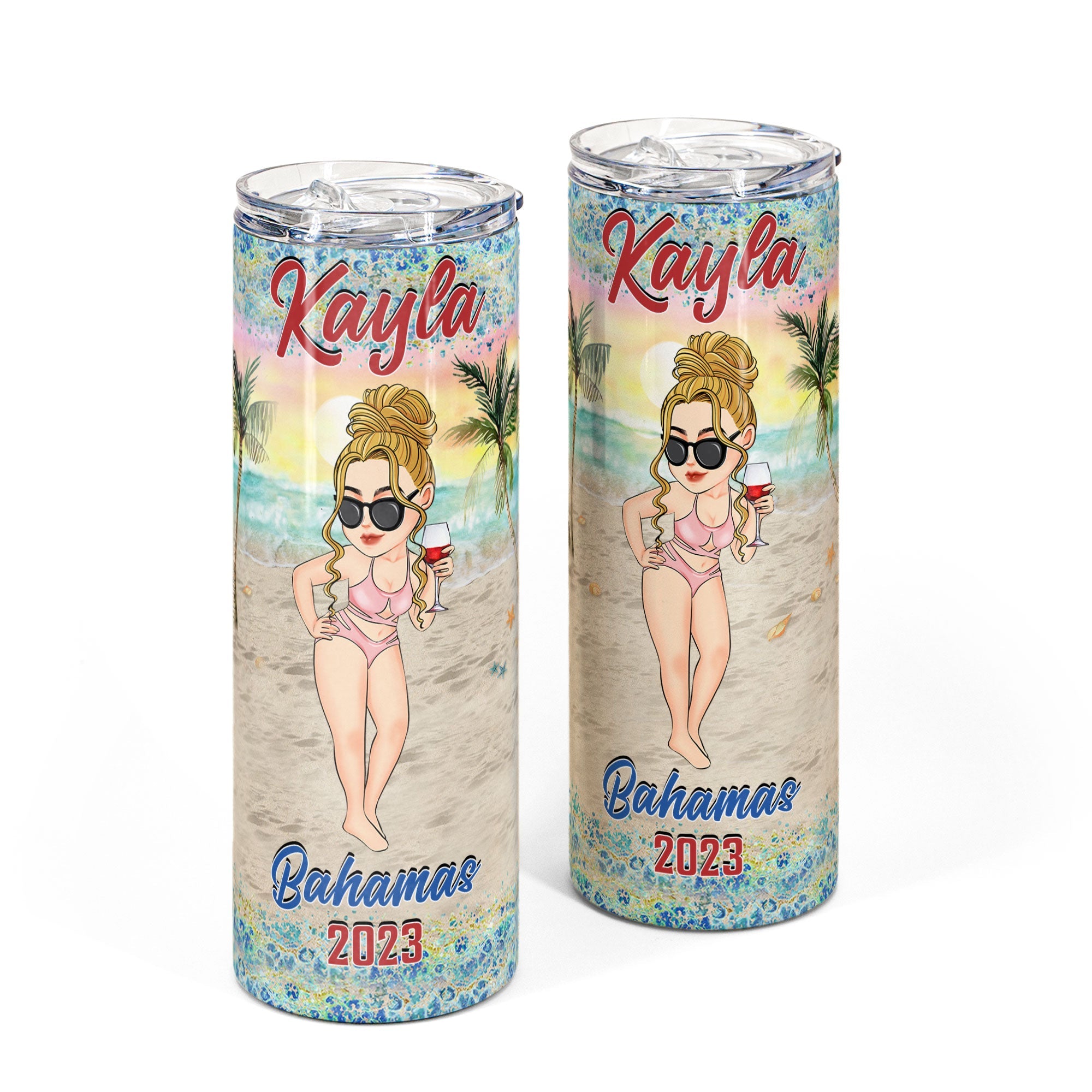 Family Vacation Girls Trip Summer Beach Custom Location - Personalized Skinny Tumbler