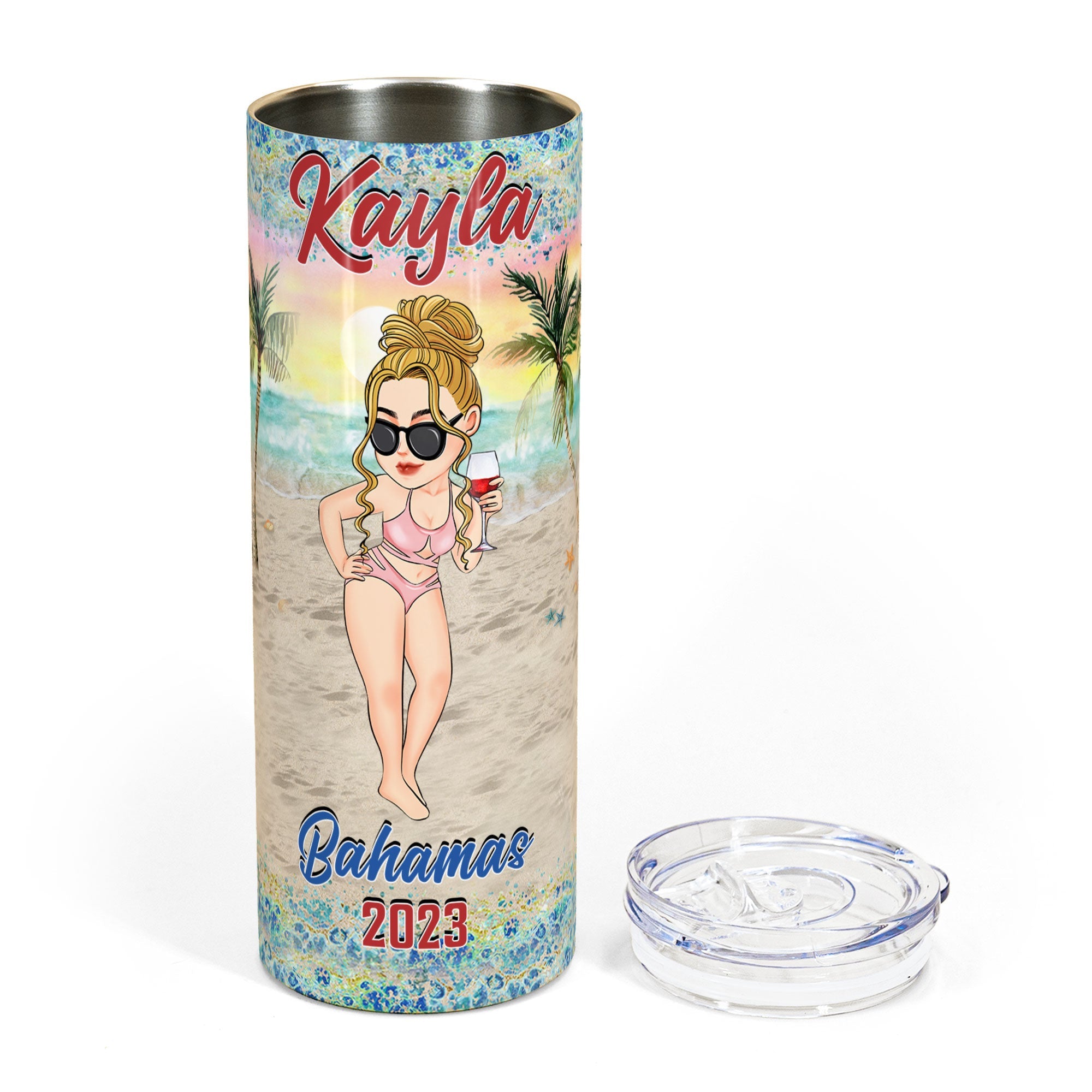 Family Vacation Girls Trip Summer Beach Custom Location - Personalized Skinny Tumbler