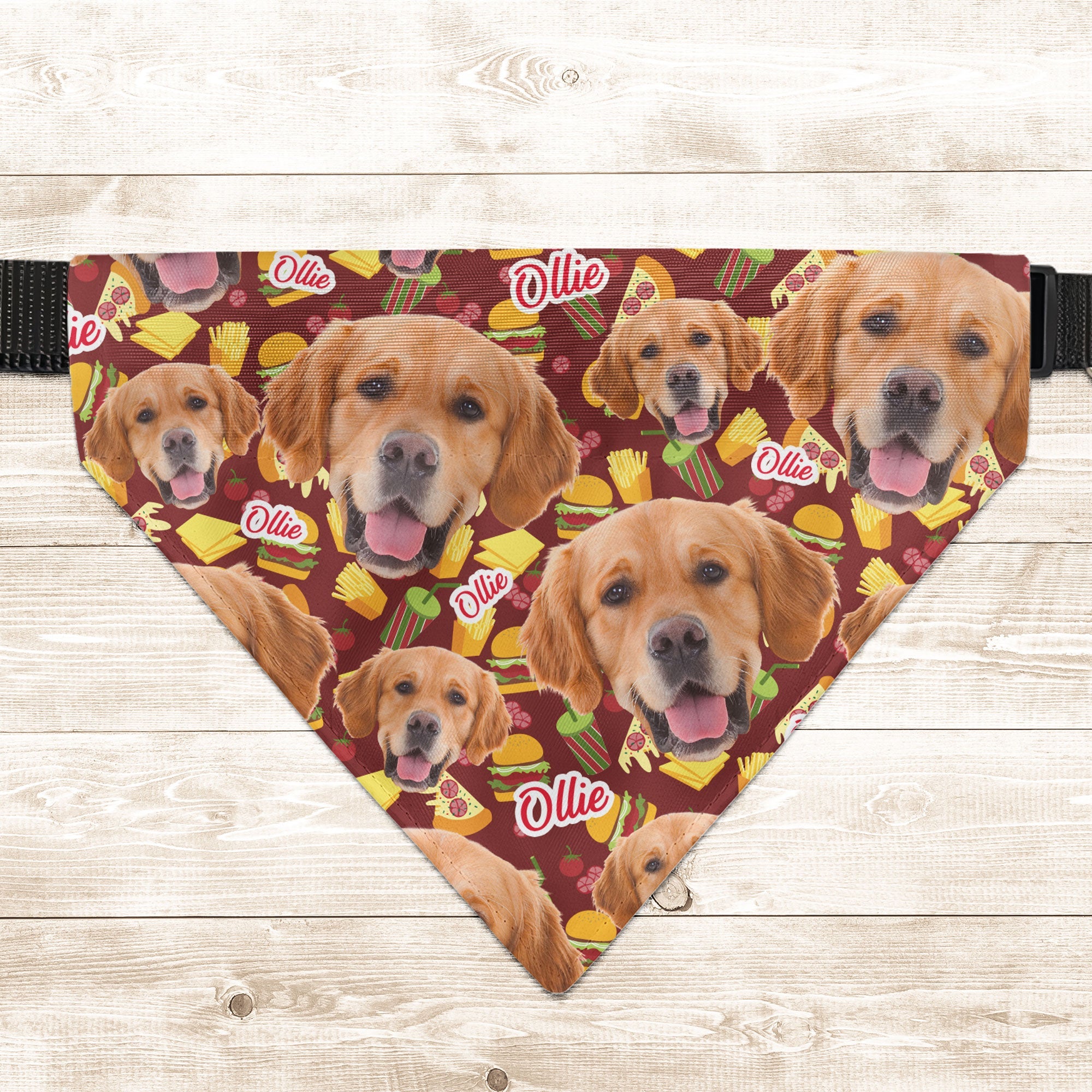 Fast Food Pattern Bandana Pet Custom Face - Personalized Photo Bandana Collar