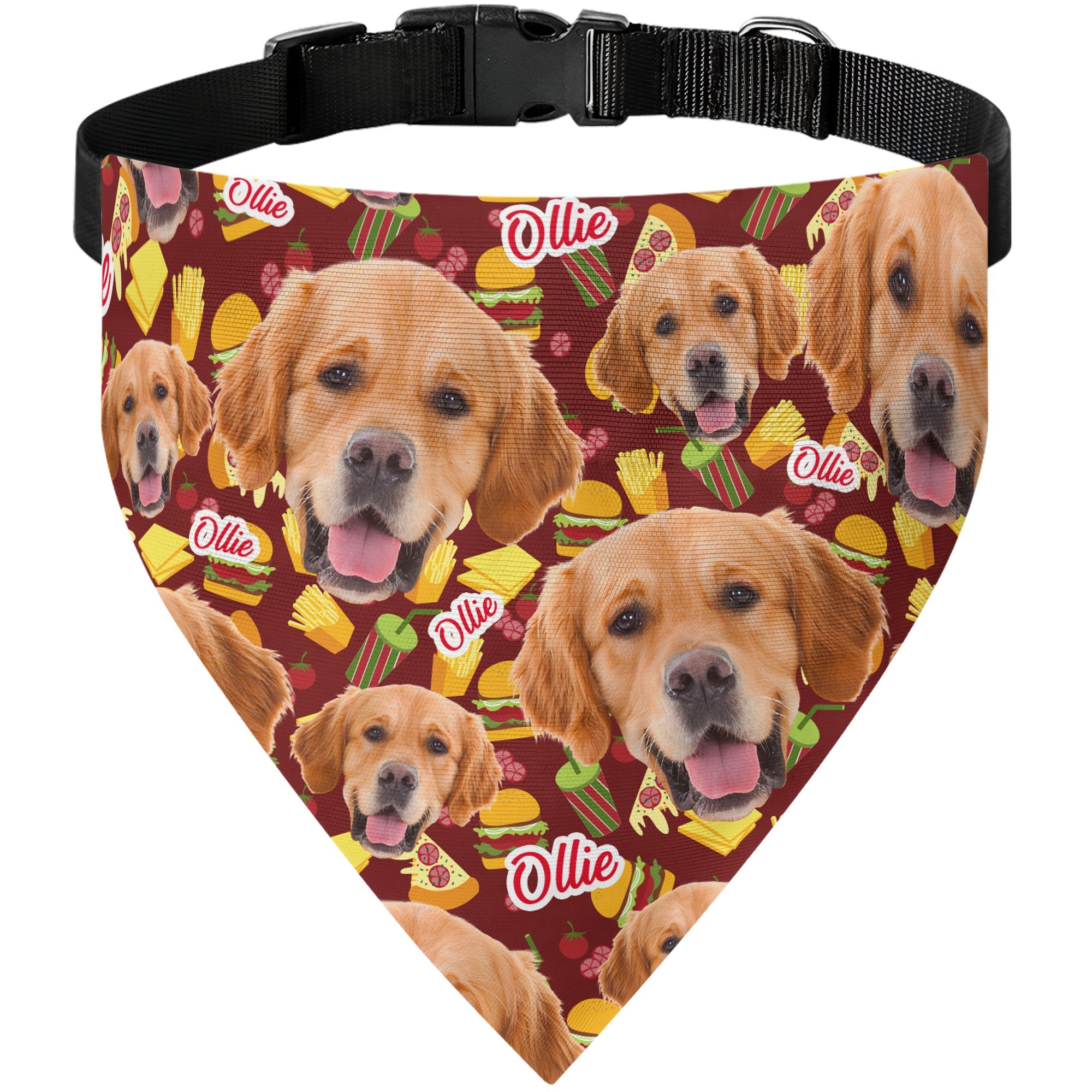 Fast Food Pattern Bandana Pet Custom Face - Personalized Photo Bandana Collar