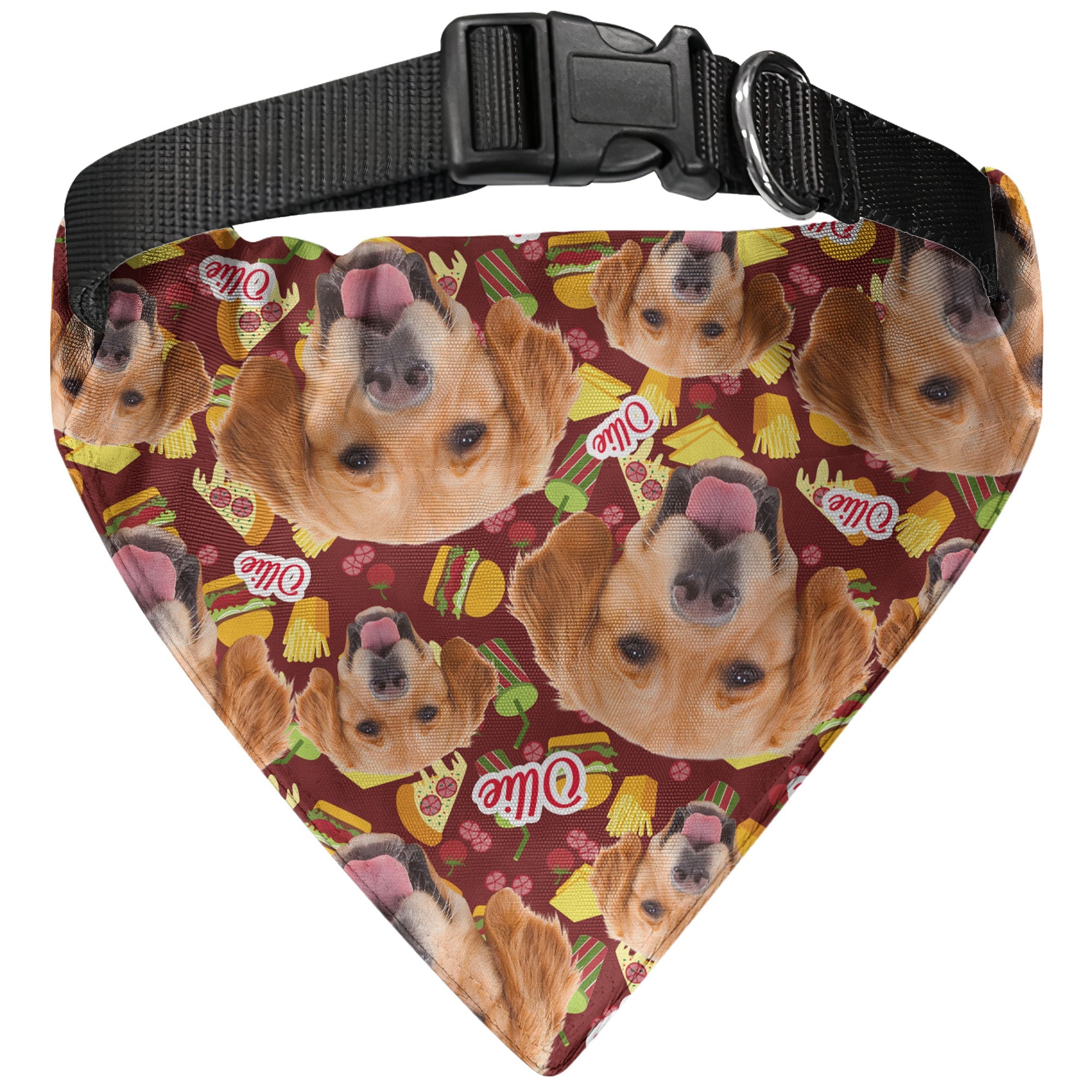 Fast Food Pattern Bandana Pet Custom Face - Personalized Photo Bandana Collar