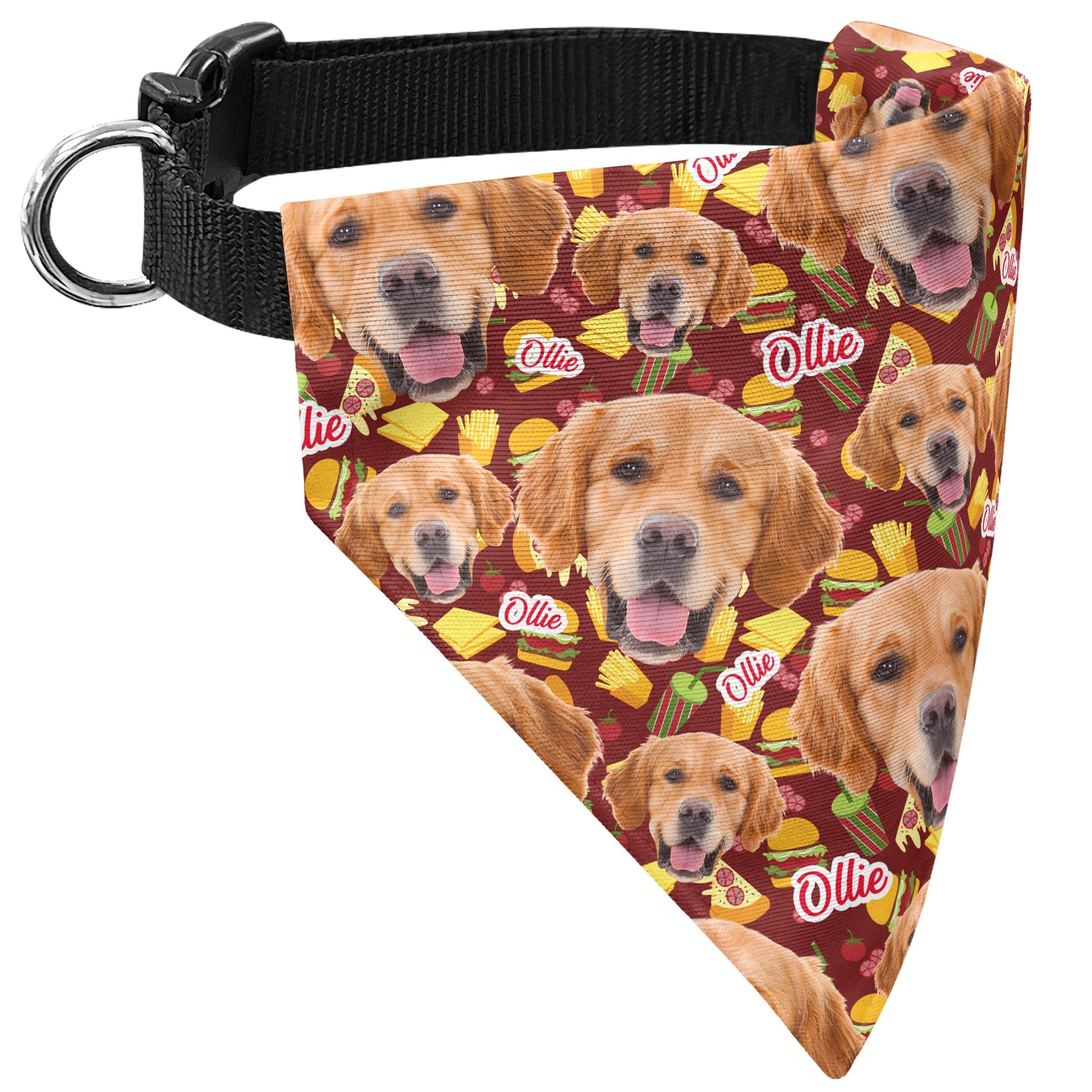 Fast Food Pattern Bandana Pet Custom Face - Personalized Photo Bandana Collar