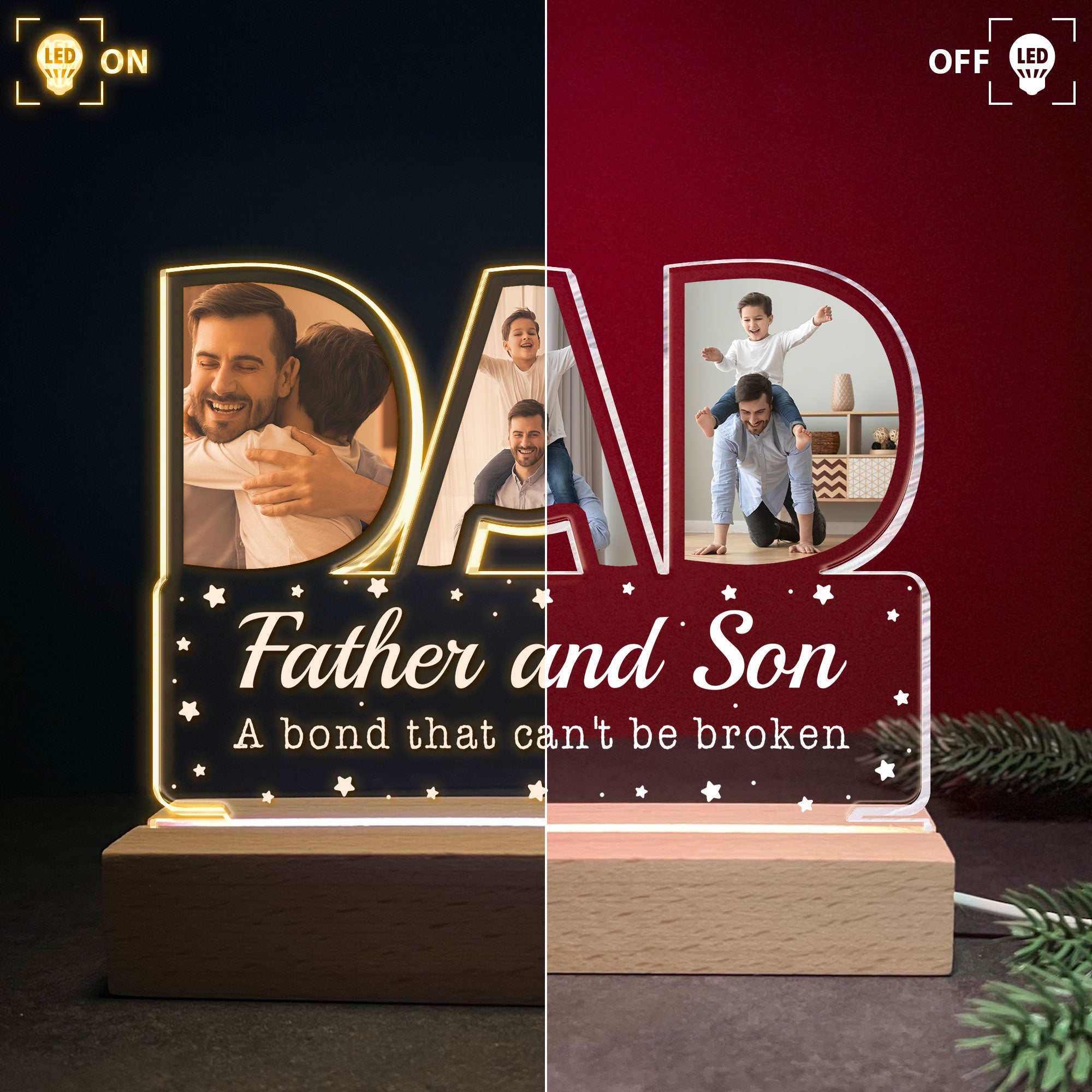 (Photo Inserted) Father And Children - Personalized 3D LED Light Wooden Base