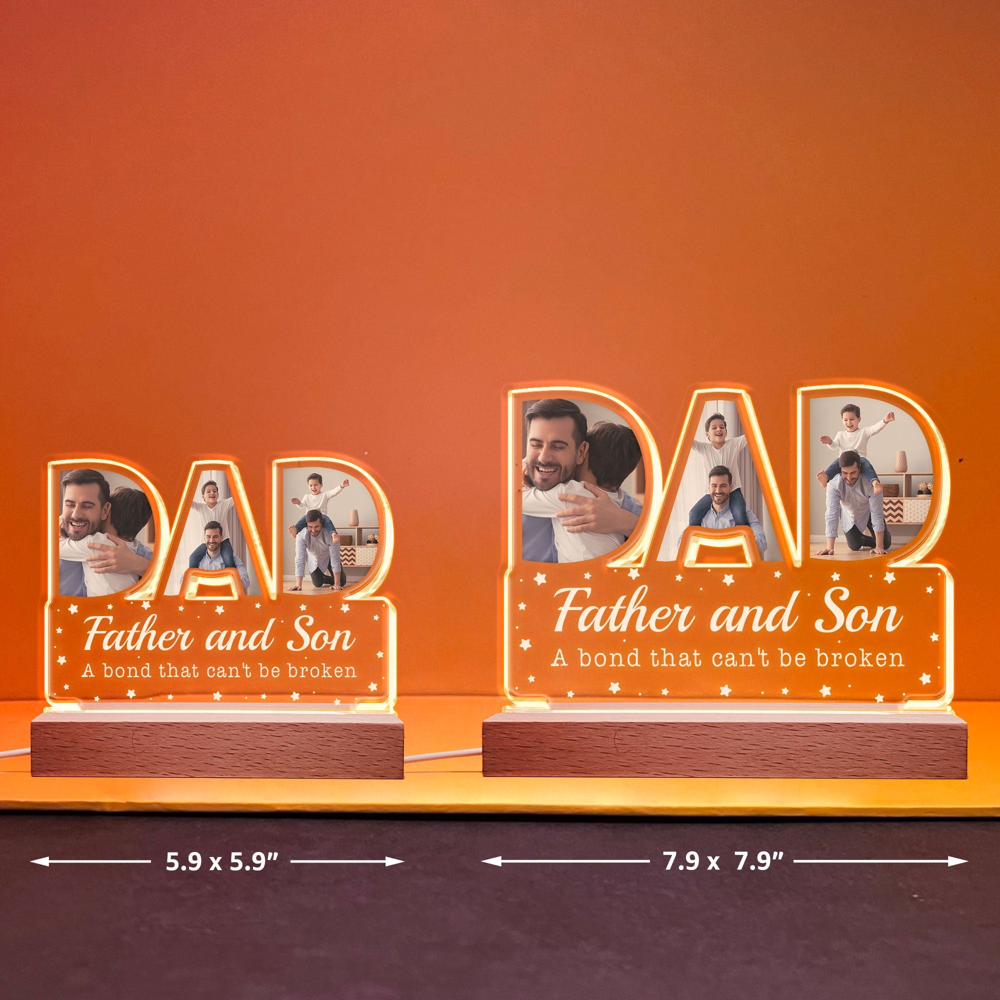 (Photo Inserted) Father And Children - Personalized 3D LED Light Wooden Base