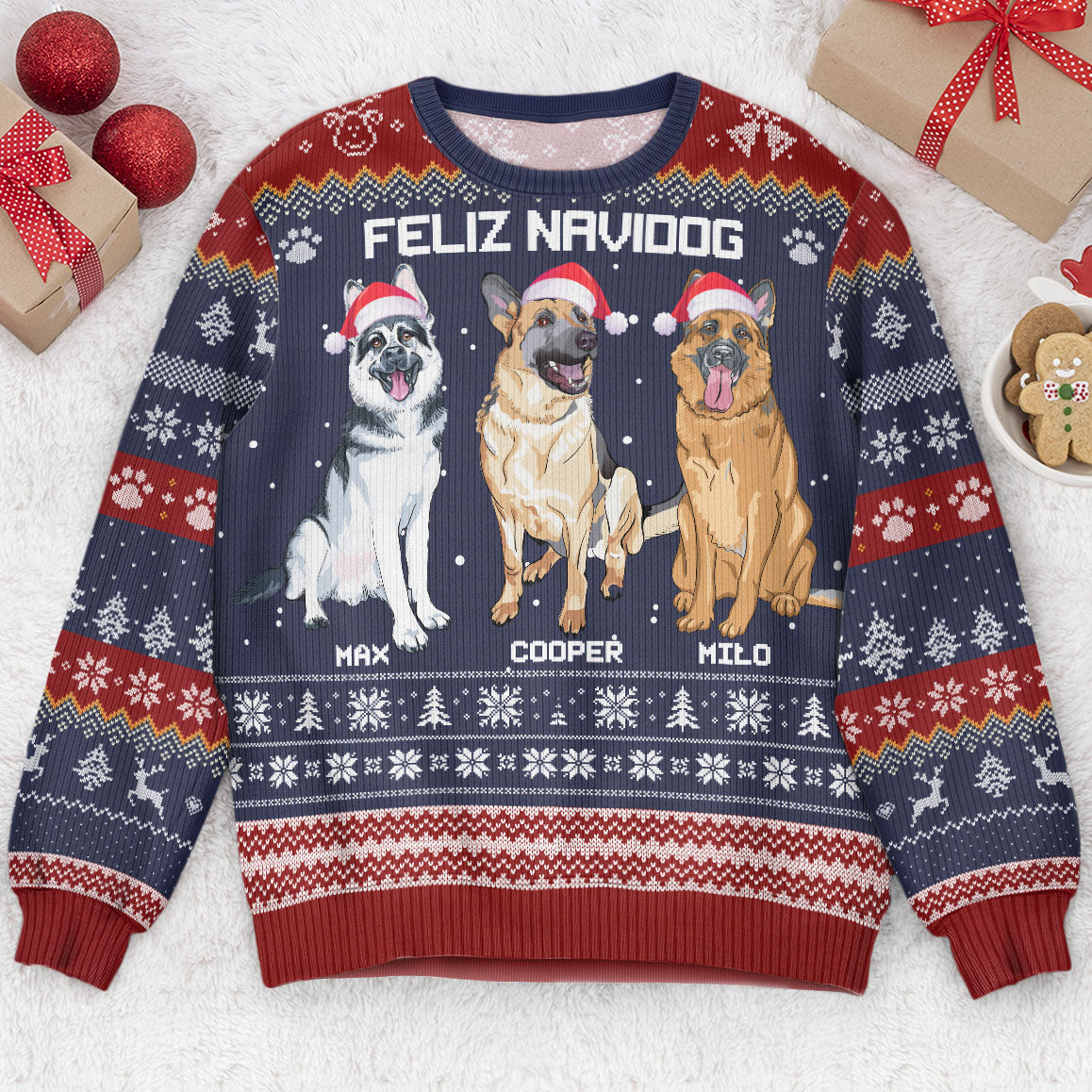 Feliz Navidog German Shepherd Dog Lovers - Personalized Ugly Sweater