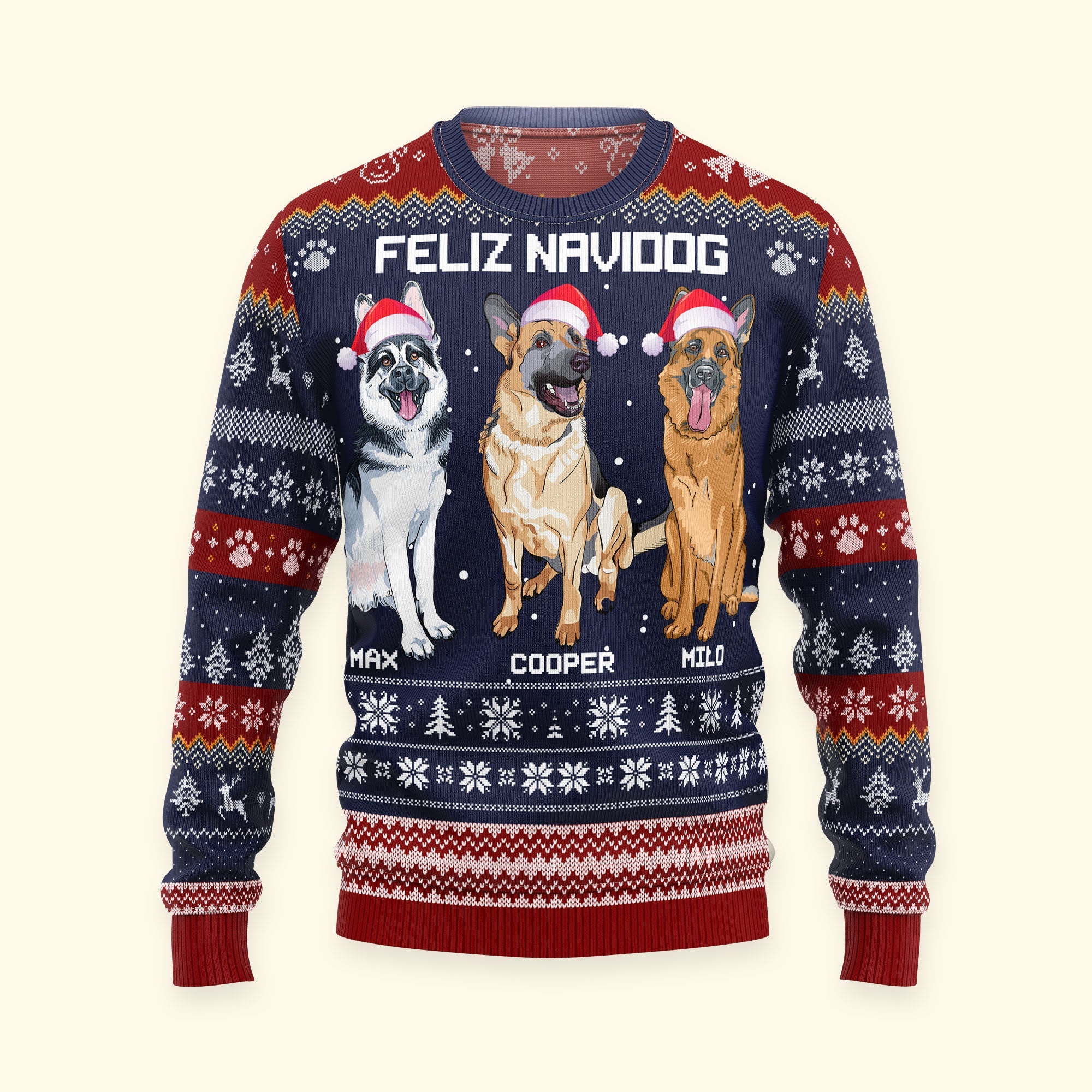 Feliz Navidog German Shepherd Dog Lovers - Personalized Ugly Sweater