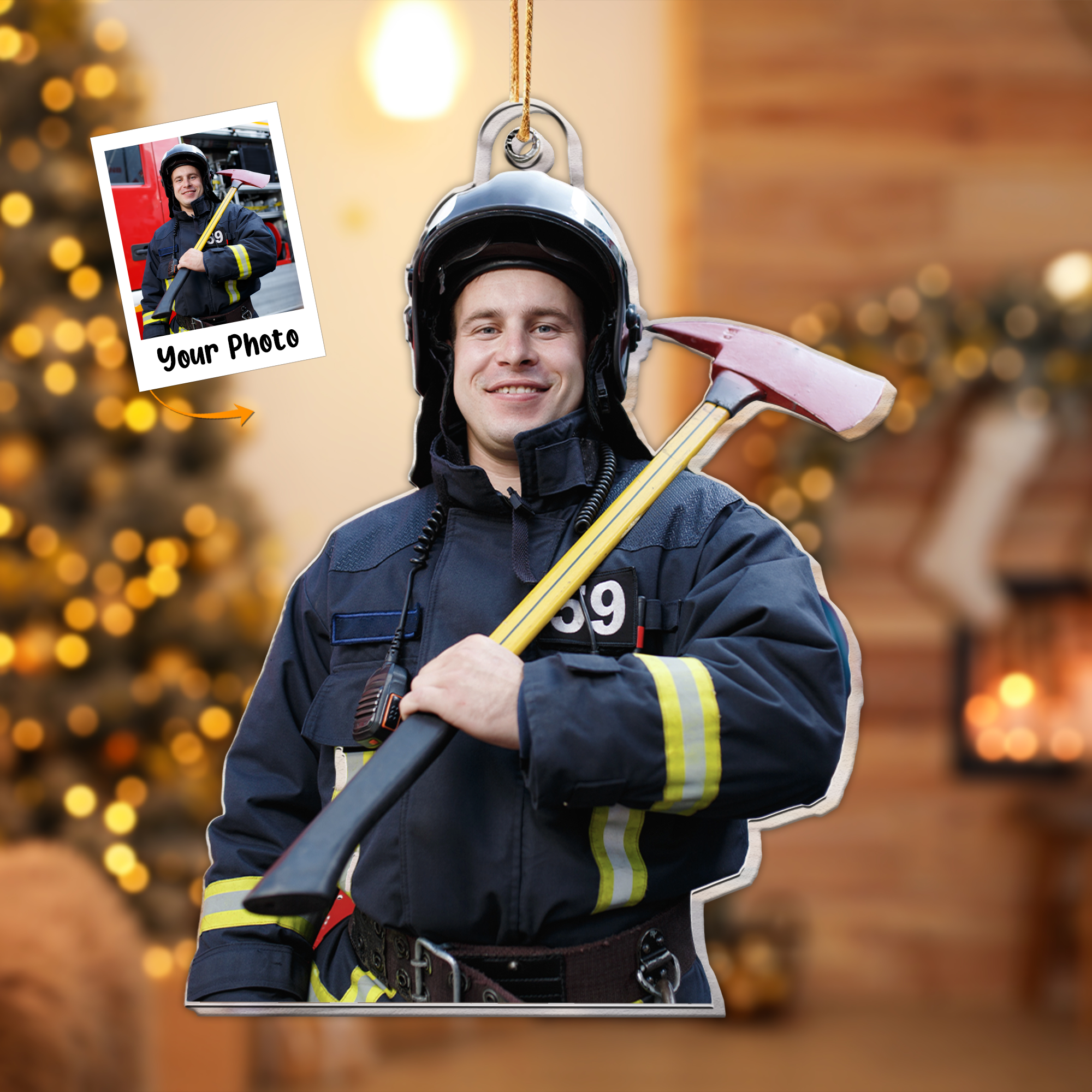 Firefighter Christmas Ornament Gift For Family - Personalized Acrylic Photo Ornament