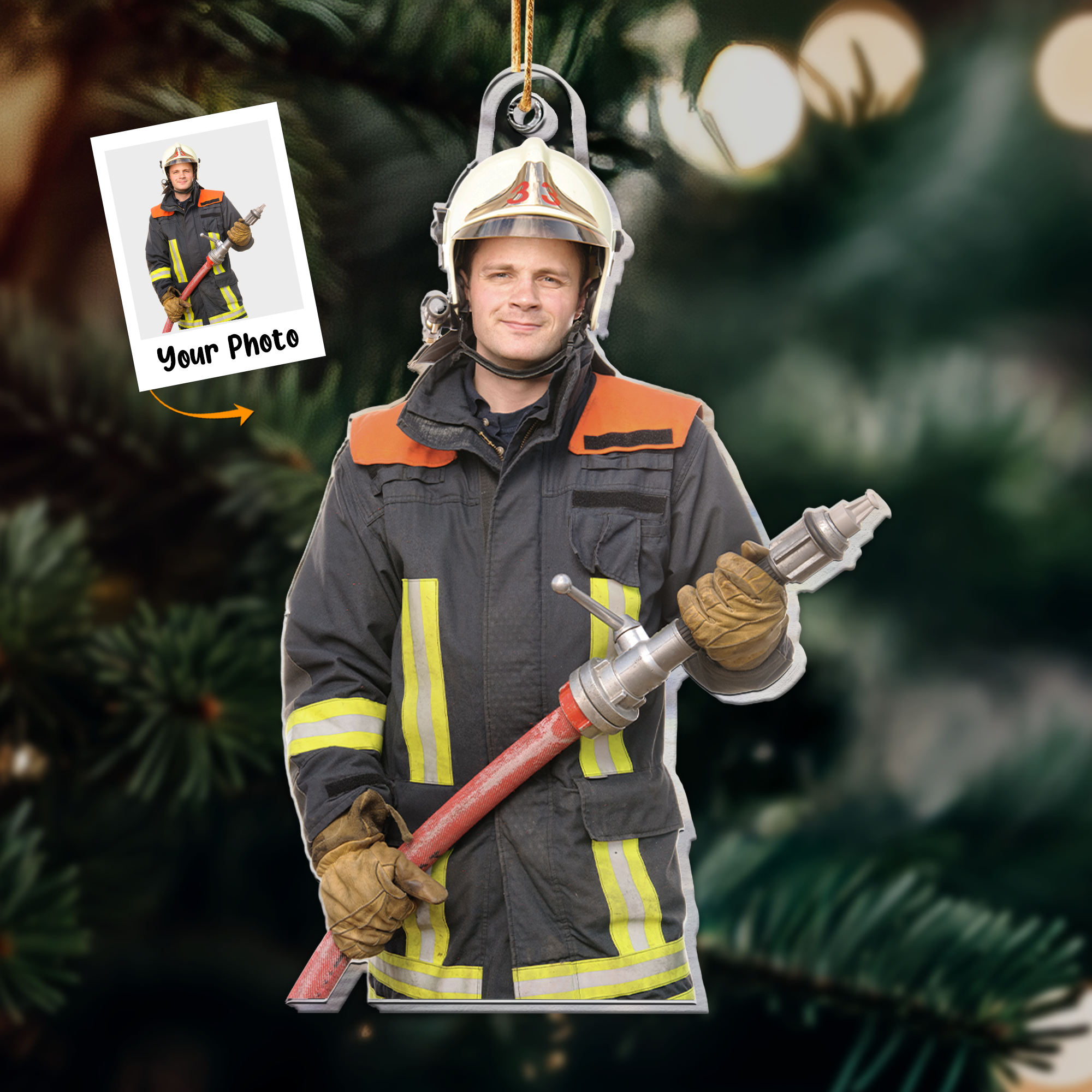 Firefighter Christmas Ornament Gift For Family - Personalized Acrylic Photo Ornament