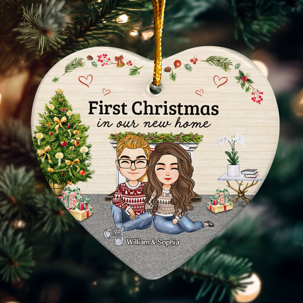 First Christmas In Our New Home - Personalized Heart Shaped Ceramic Ornament