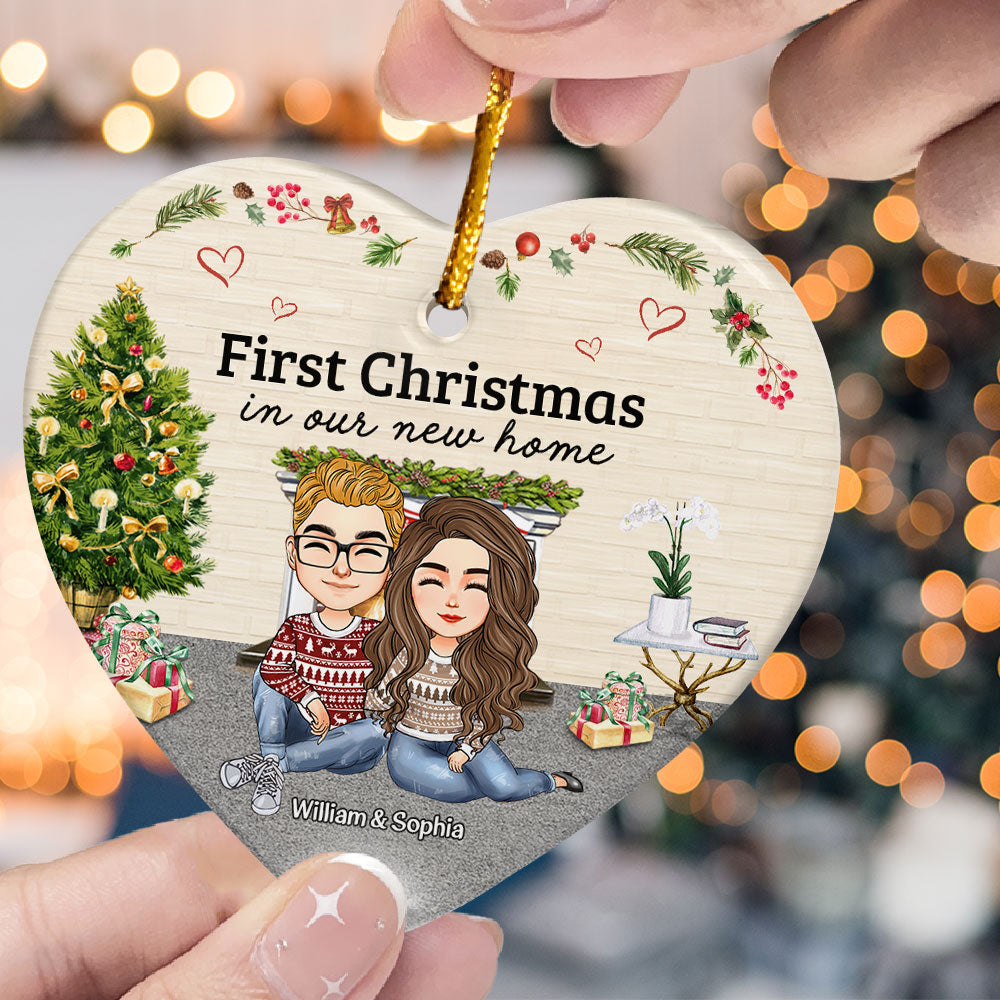 First Christmas In Our New Home - Personalized Heart Shaped Ceramic Ornament