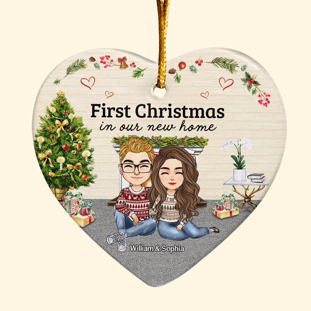 First Christmas In Our New Home - Personalized Heart Shaped Ceramic Ornament