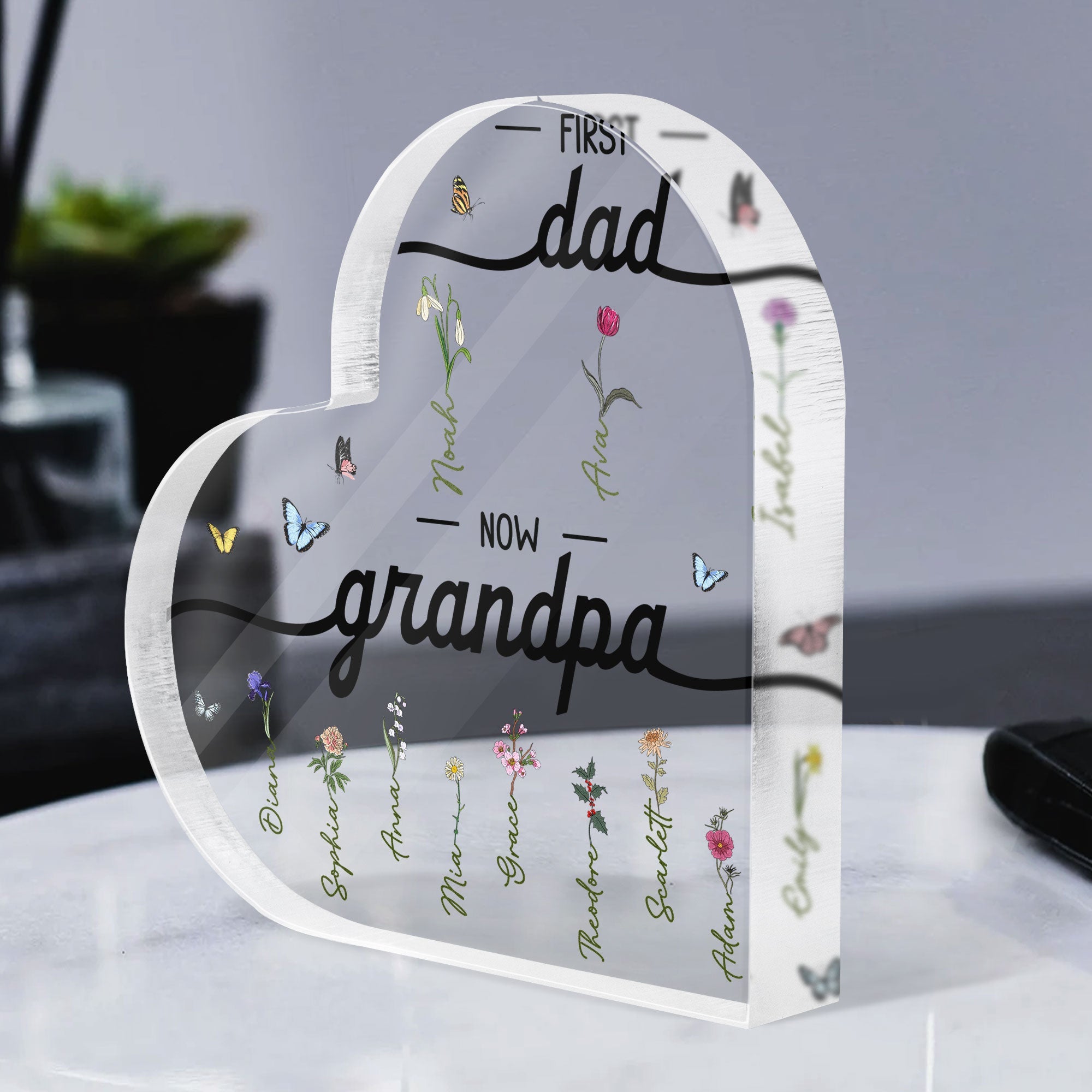 First Dad Now Grandpa With Flowers - Personalized Acrylic Plaque