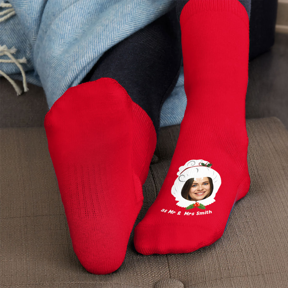 First Married Christmas - Personalized Photo Crew Socks